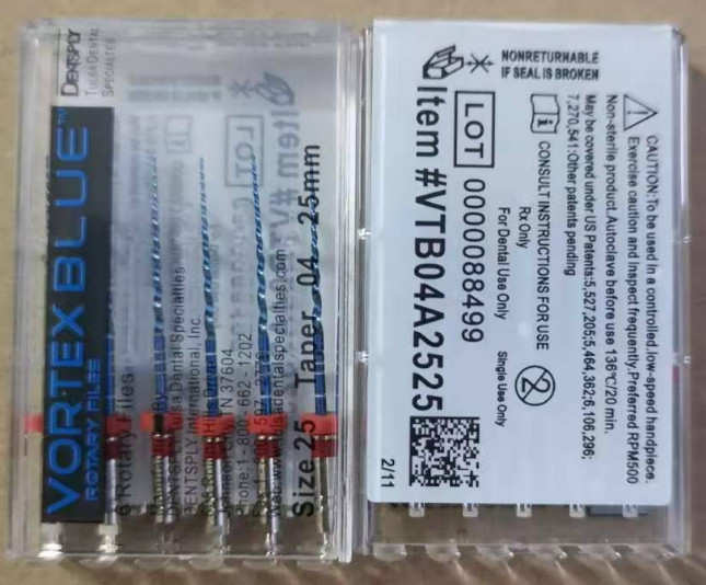 Dentsply Tulsa Dental Vortex Blue 21mm, 25mm all Taper rotary files 6/pk