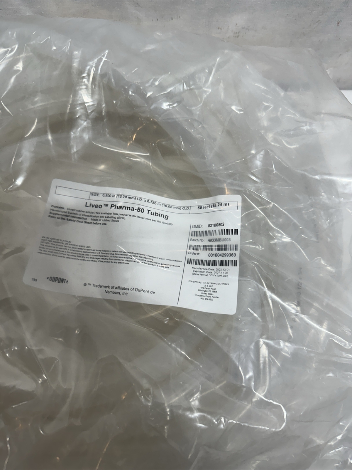 Liveo Pharma – 80 Tubing, 03100502, 50FT – Expires 2026 Dupont