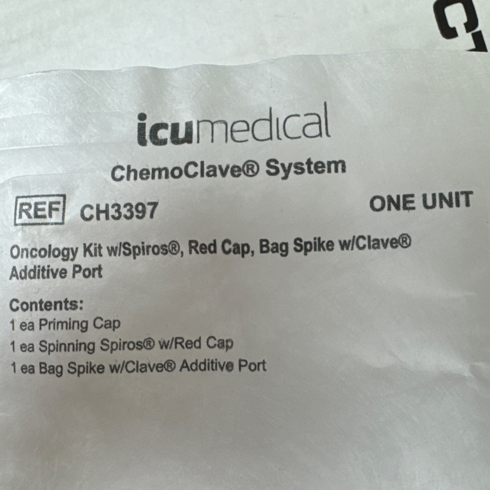 Lot Of 22 – ICU Medical CH3397 Oncolo Kit W/ Spiros, Red Cap, Bag Spike W/ Clave