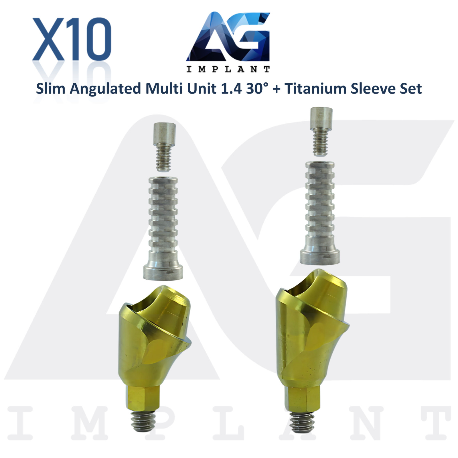 10 Angulated Multi Unit 1.4 Prosthetic 30° Titanium Sleeve Slim Int Hex 2.0mm