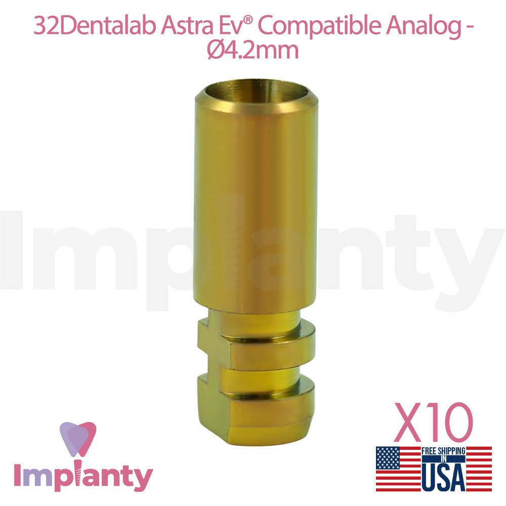 10x Dental Titanium Fixture Analog 4.2mm Compatible Astra EV Yellow Conical Seal