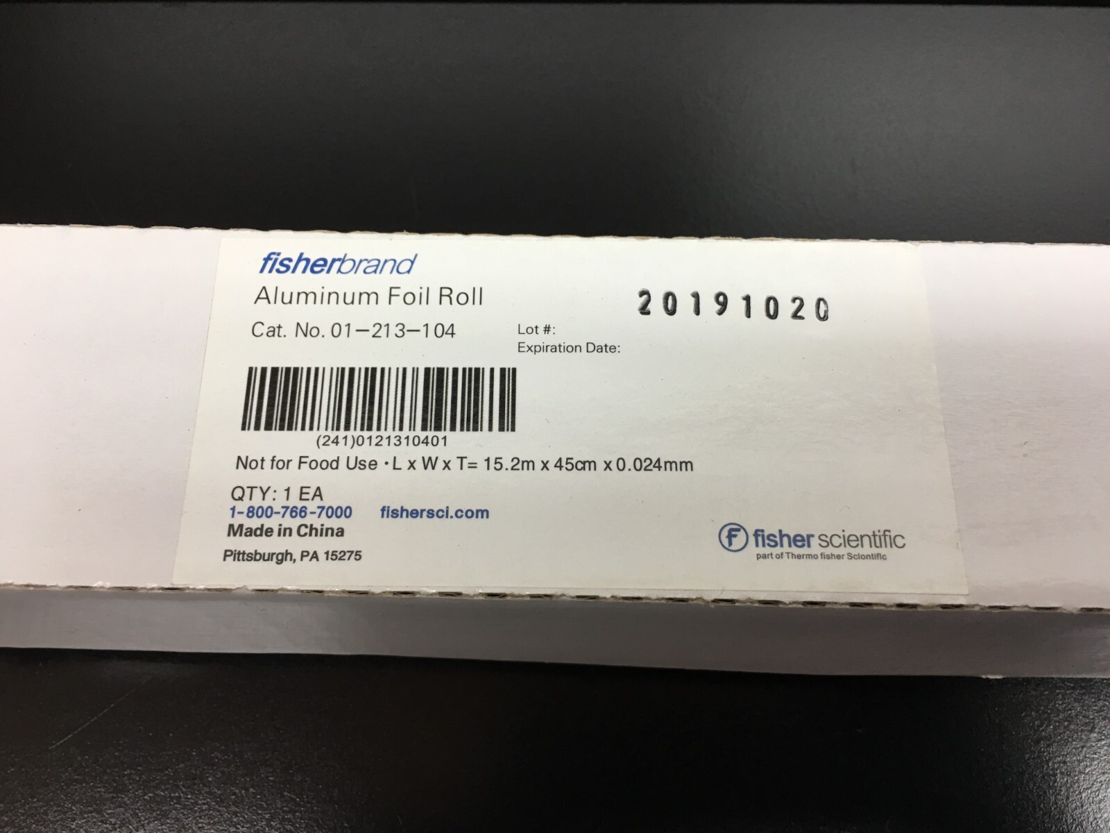 Fisherbrand Cat No 01-213-104 Aluminum Foil Roll