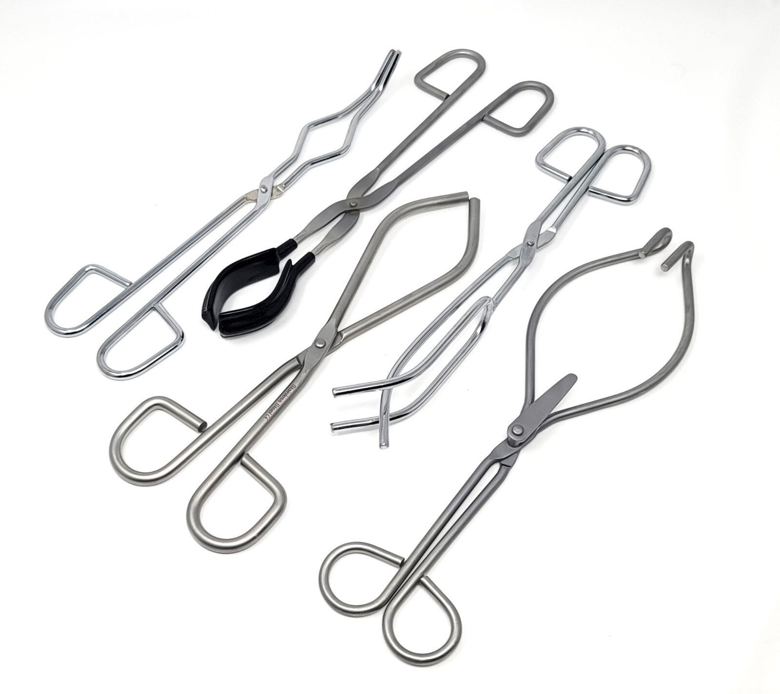 Set of 5 All Purpose Heavy Duty Beaker Crucible Holding Tongs Stainless Steel