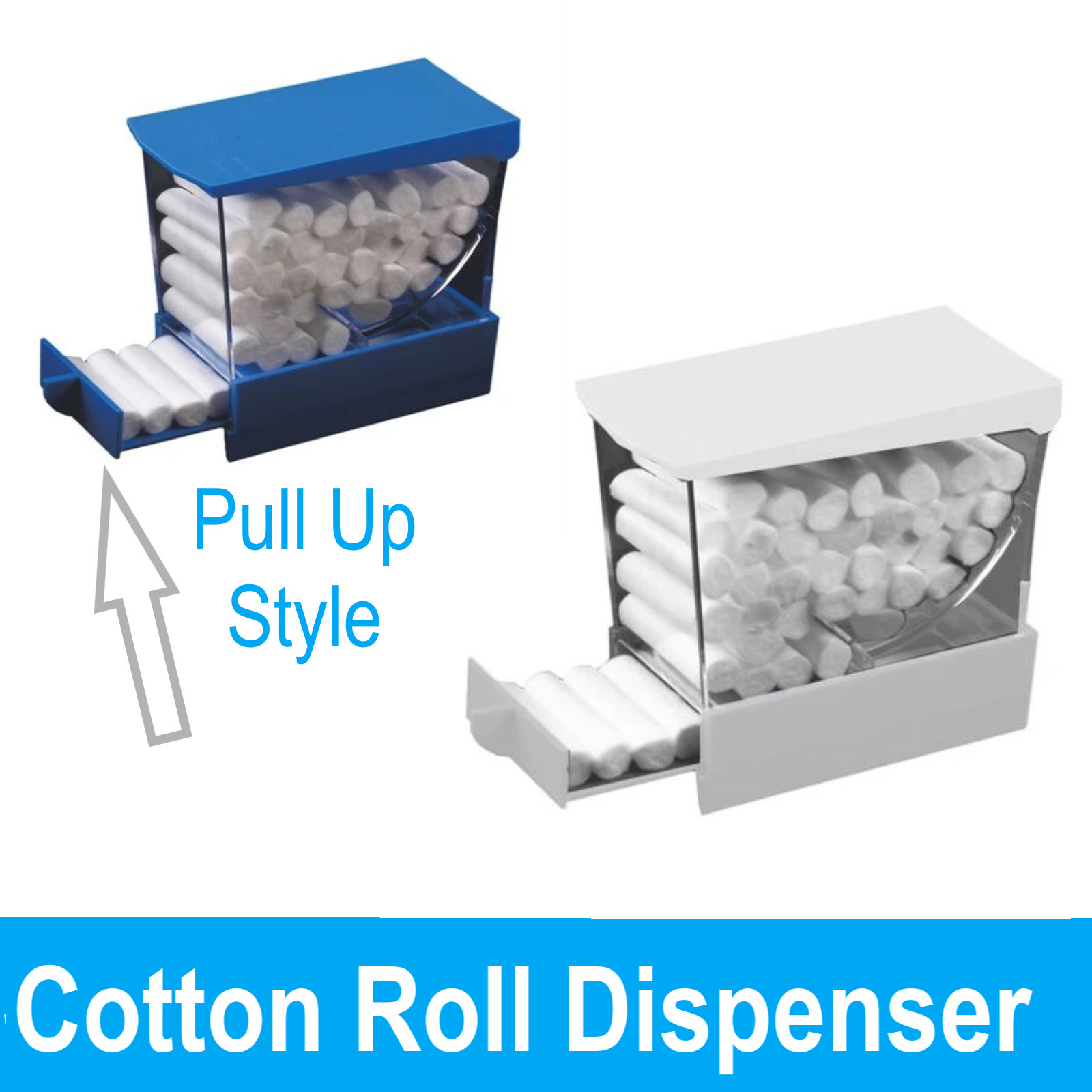 Dental Cotton Roll Dispenser Deluxe White With No-Skid Base, White Blue, Purple