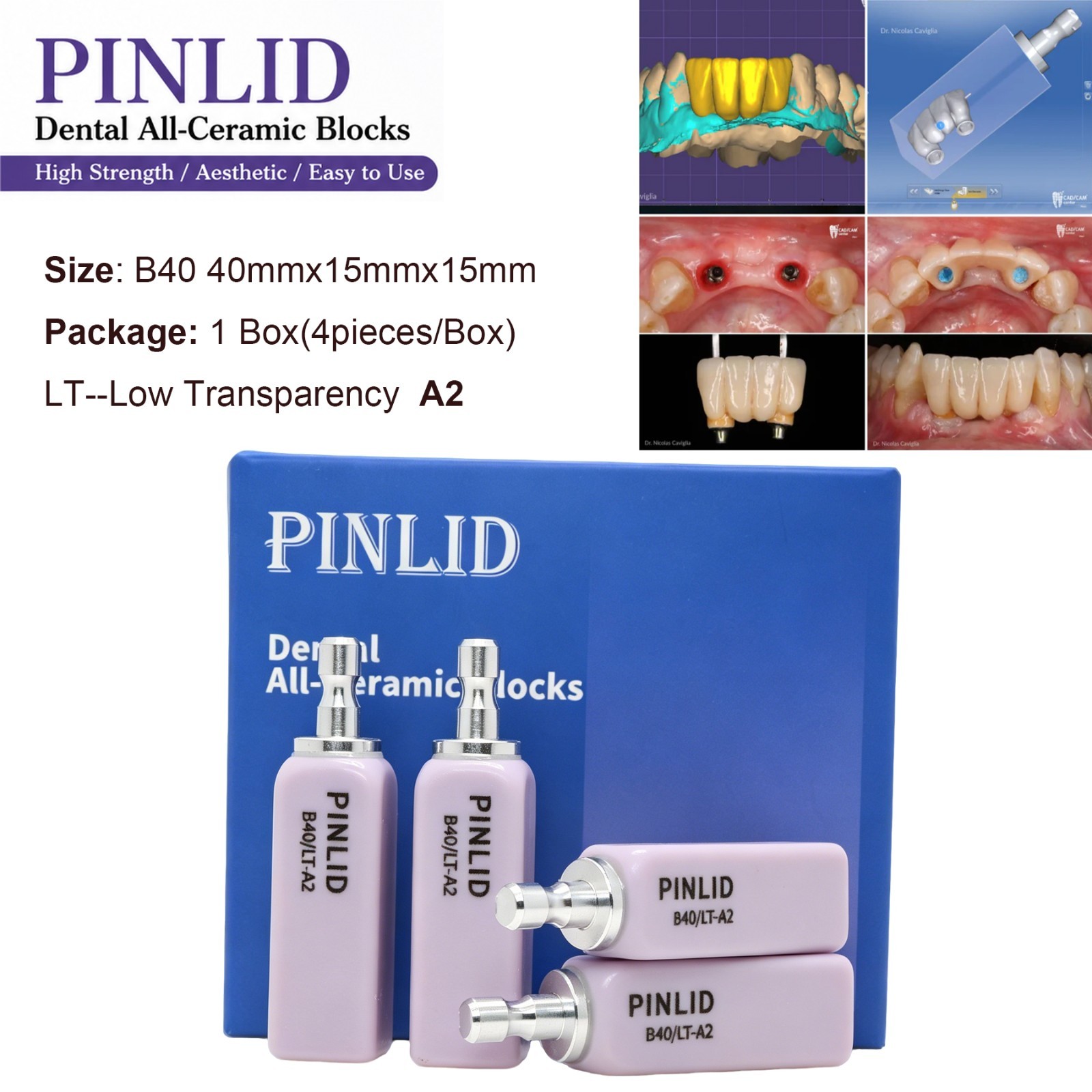 Dental Lithium Disilicate CAD/CAM Blocks B40 Glass Ceramic Crowns Veneers Inlays