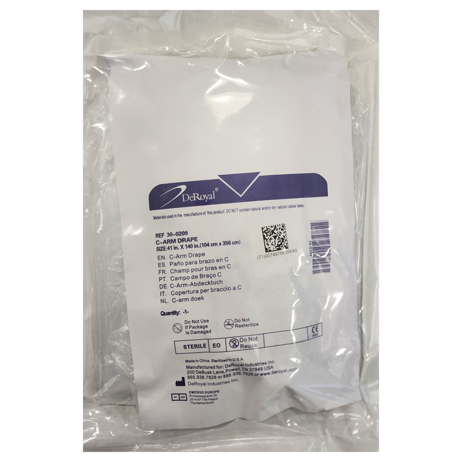 *10-Packs* DeRoyal C-Arm Mobile X-Ray Drape Cover 41″ x 140″ Sterile 30-0209