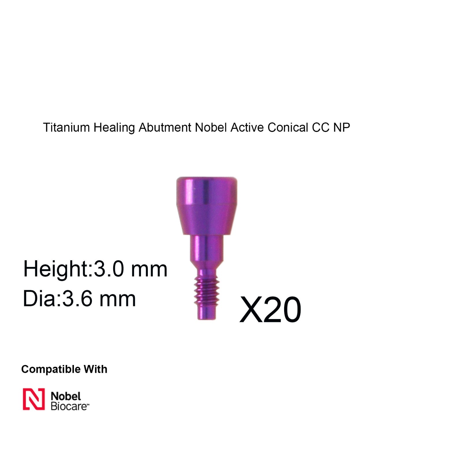 20Pcs Dental Nobel Biocare Healing Abutment Cap Ø3.6/5/6 Conical NP/RP H3/5/7mm