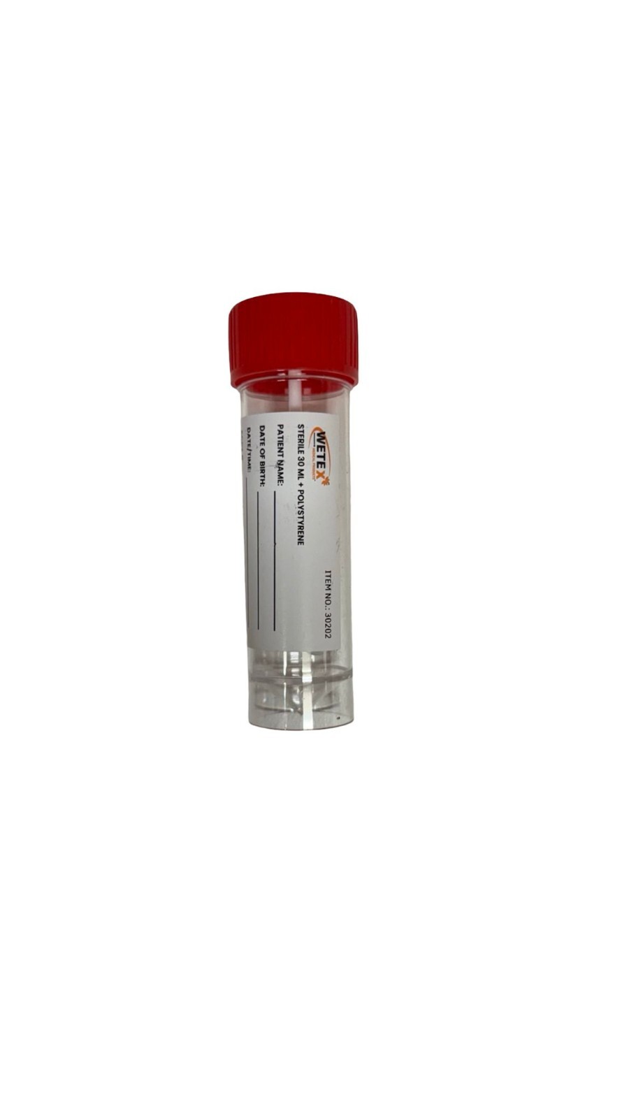 Stool Specimen Container – Sterile, Clear-Red Cap, 30mL