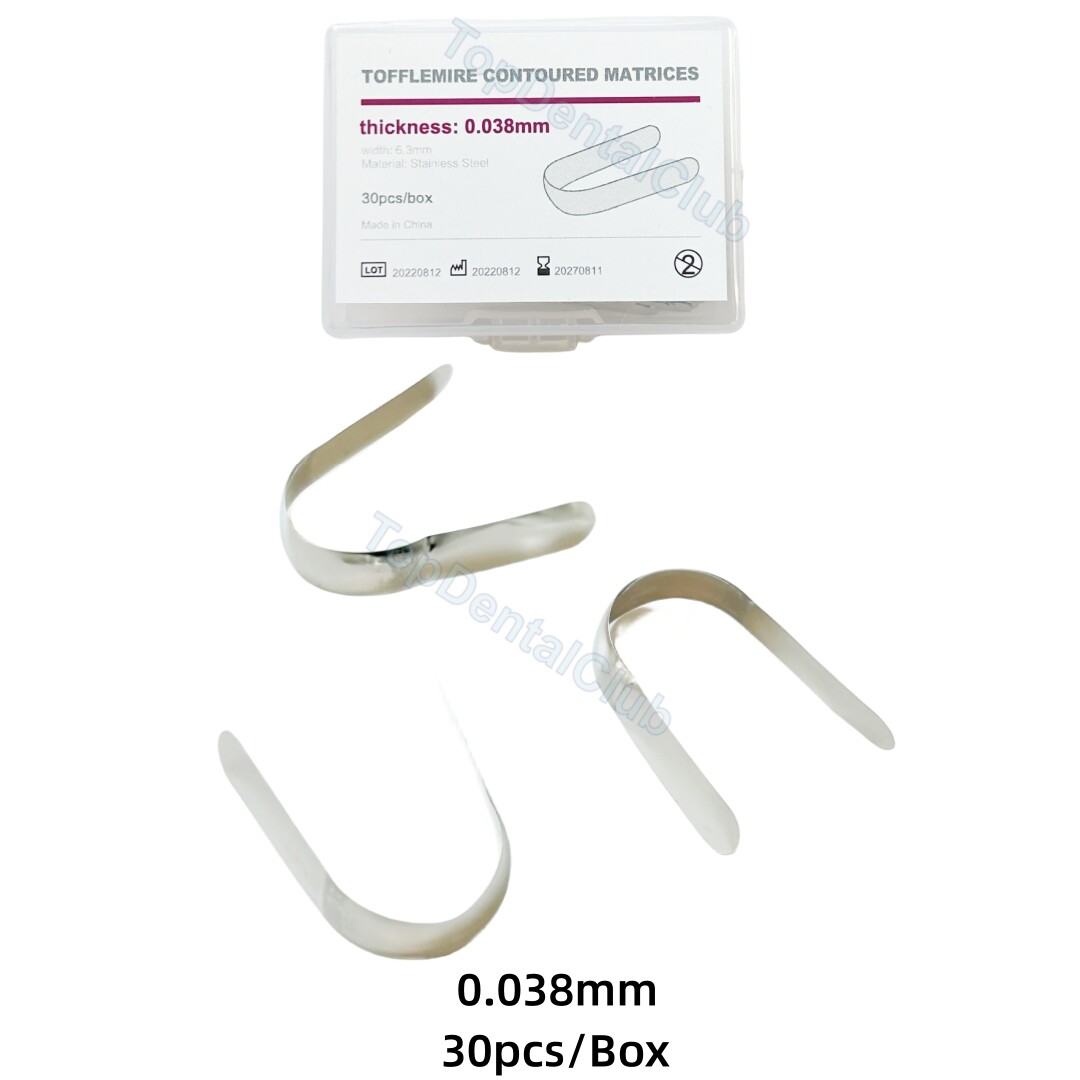 0.03mm/0.038mm Dental Tofflemire Contoured Matrices Stainless Steel Matrix Bands