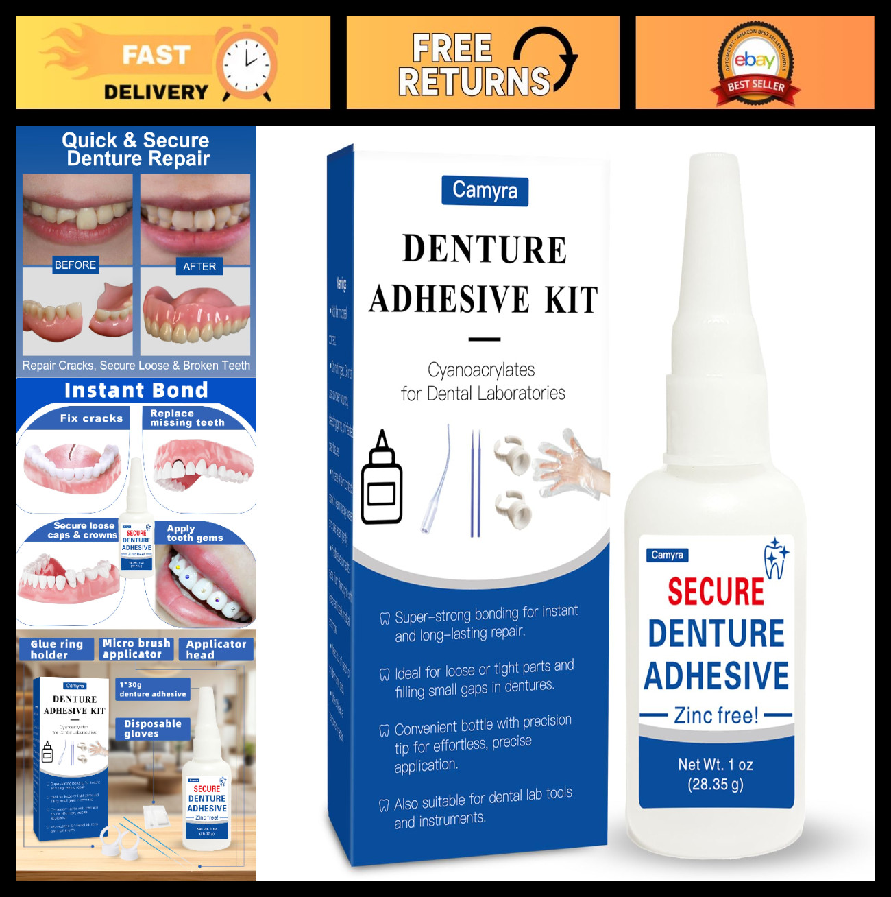 Instant Bonding Dental Glue 1 oz – Super Strong Adhesive for Cracks & Loose Teet