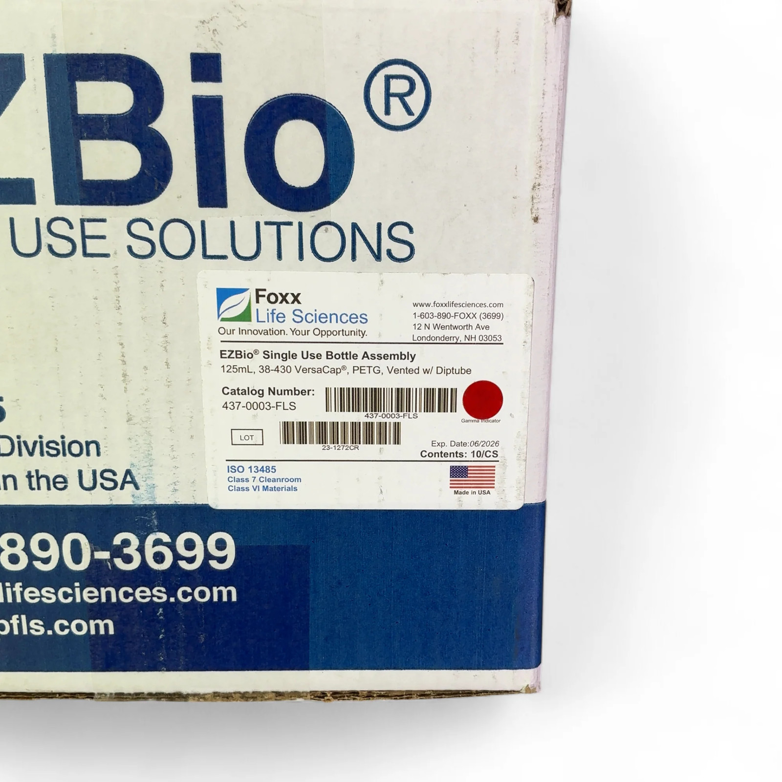 Foxx Life Sciences 437-0003-FLS EZBio Single Use Bottle Assy 125mL NEW OPEN BOX