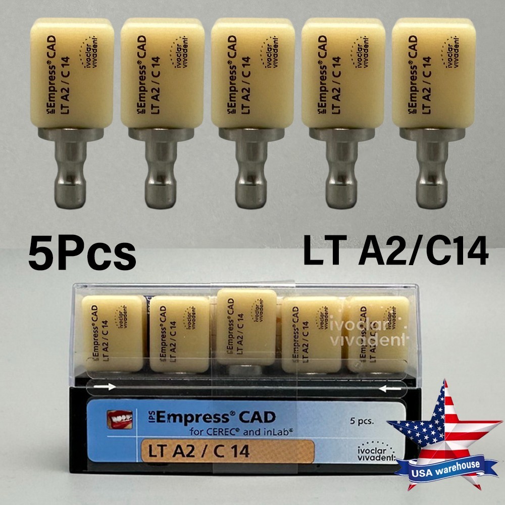 C14 Emax Dental LT A2/C14 Glass Ceramic Lithium Dislicate CAD Cerec Blocks 5Pcs
