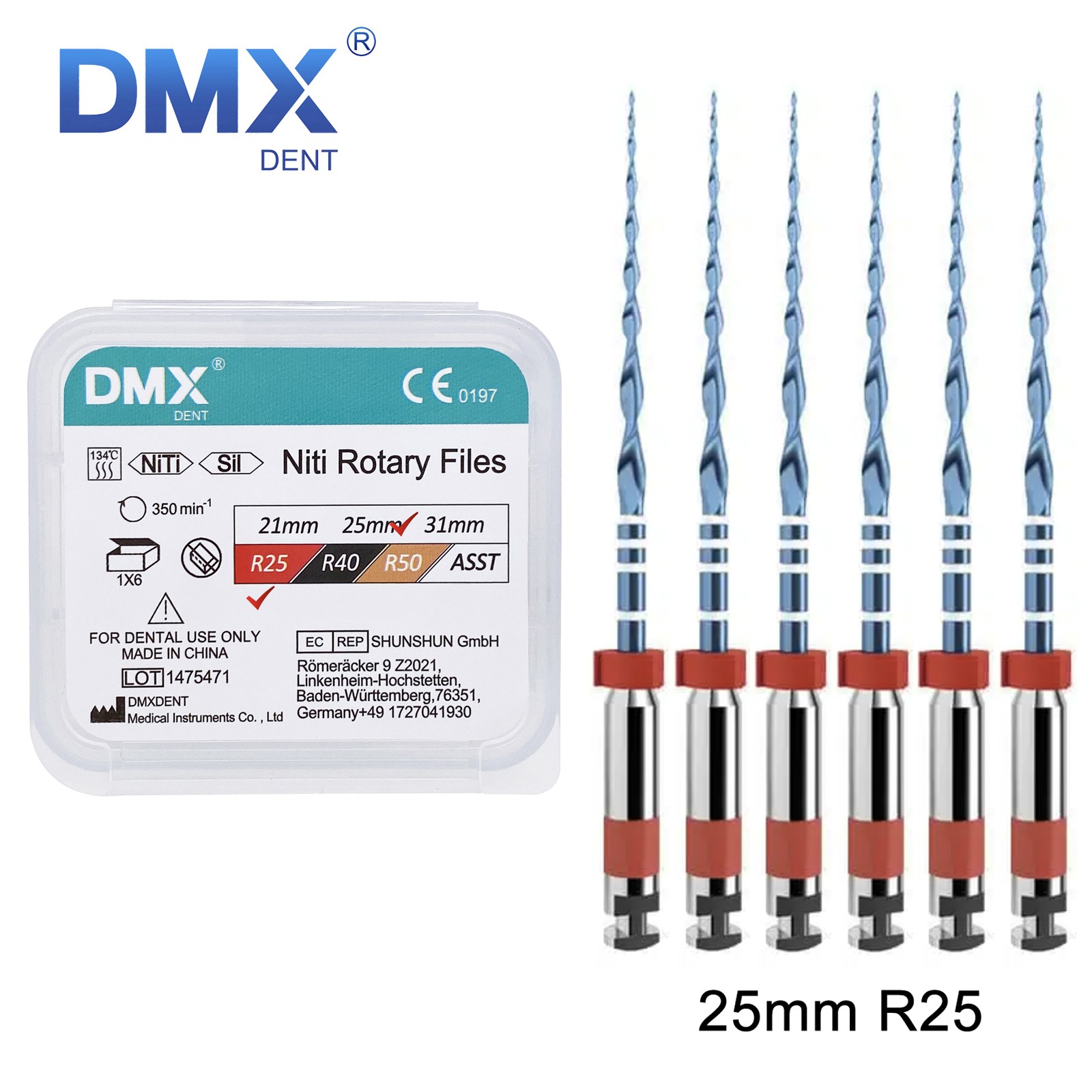 DMXDENT RECIPROC Blue Dental Endo NiTi File 6pcs/set R25/R40/R50 in 21, 25, 31mm