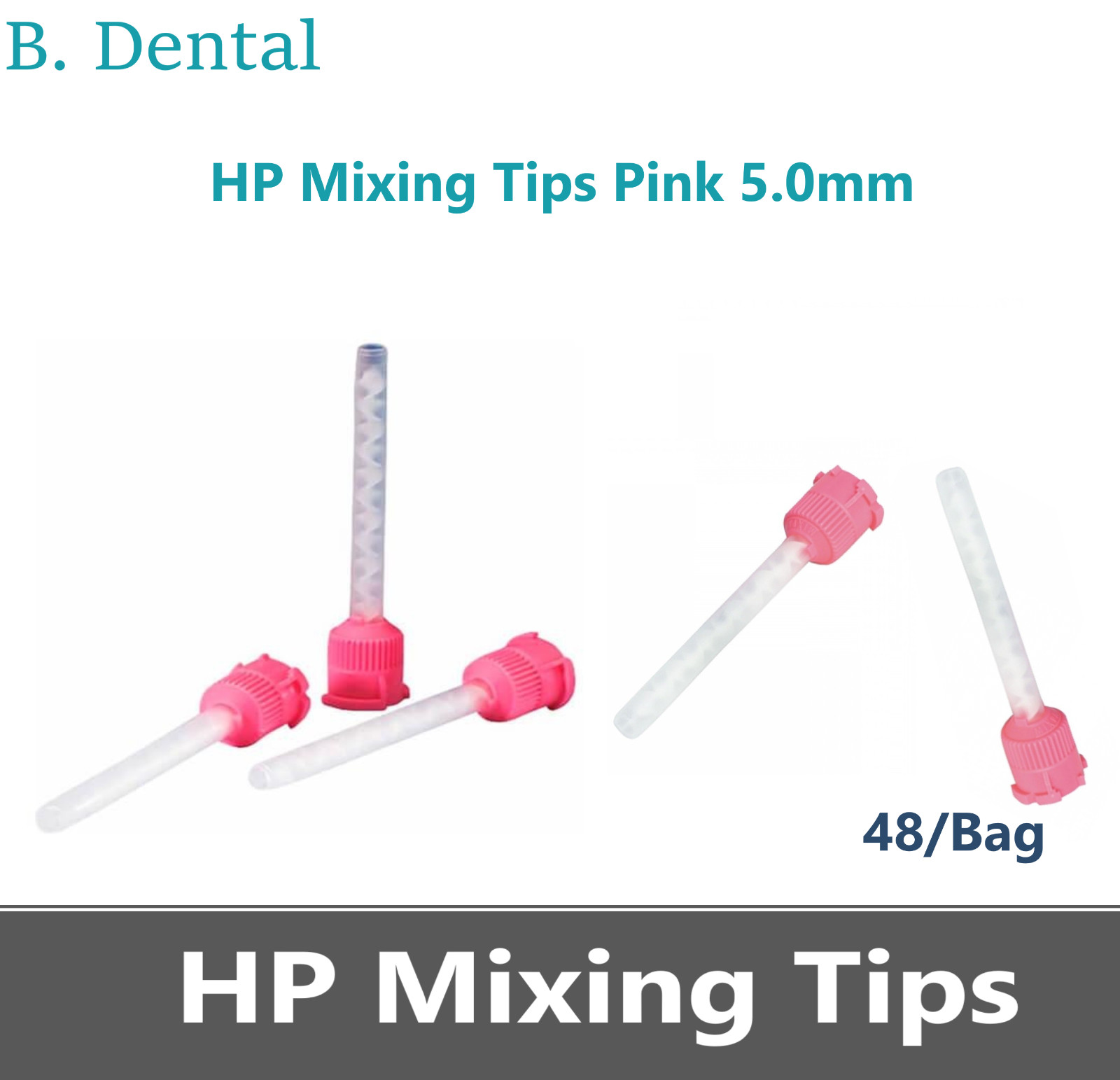 3D Dental HP Mixing Tips Pink 5.4mm Medium, 48/Pack