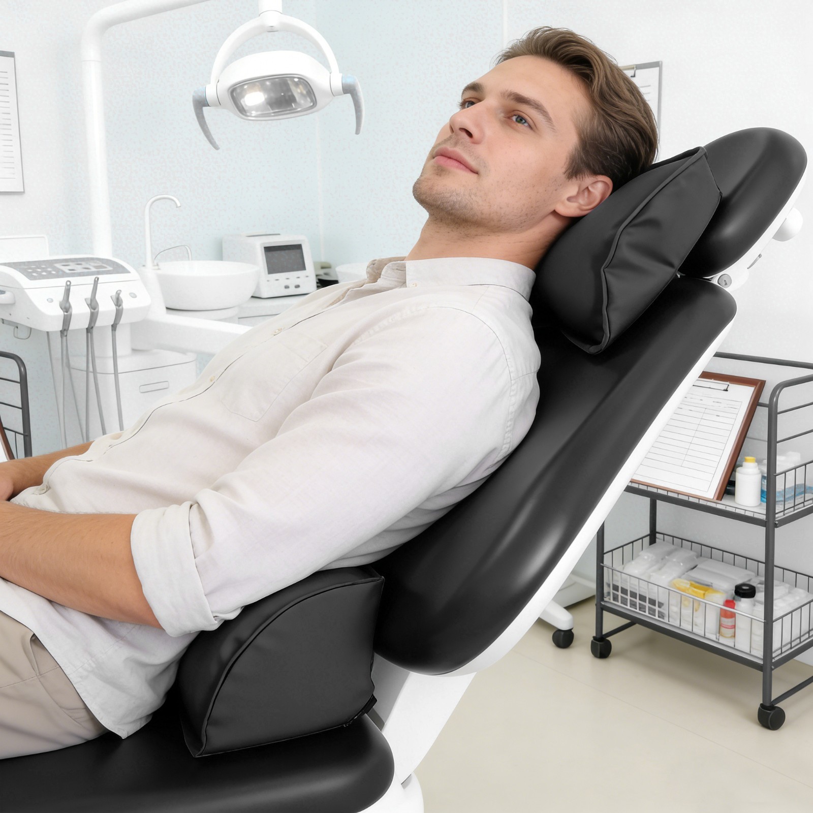 Dental Chair Neck Pillow Lumbar Cushion Set Memory Foam Microfiber Leather Black