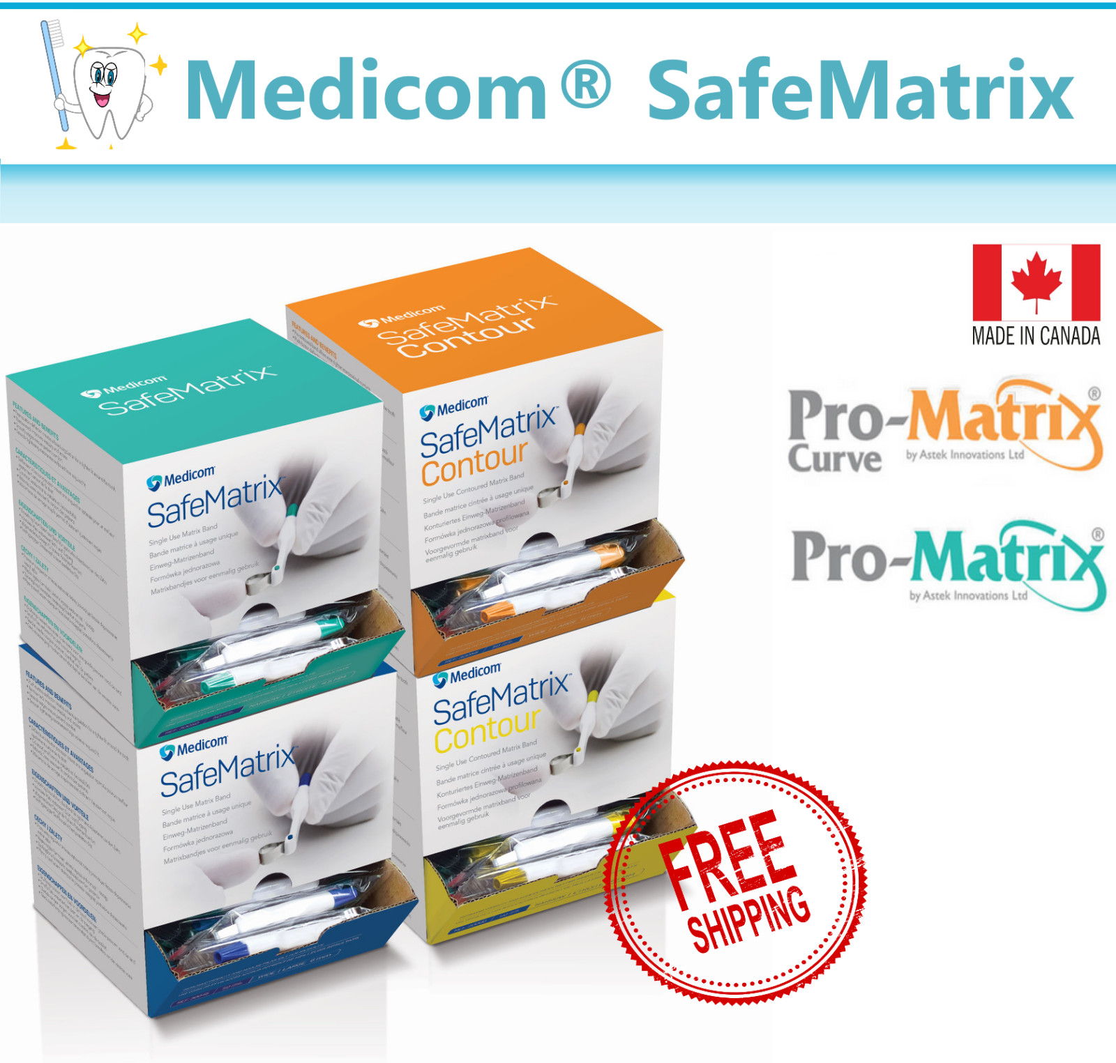 MEDICOM Pro-Matrix BAND Wide, 6.0 mm, Narrow, 4.5mm Dental Matrix Bands, 50/Pk