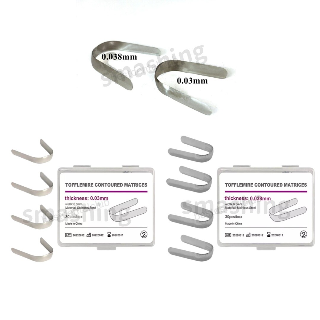 30Pcs Dental Tofflemire Contoured Matrices Stainless Steel Premolar Matrix Bands