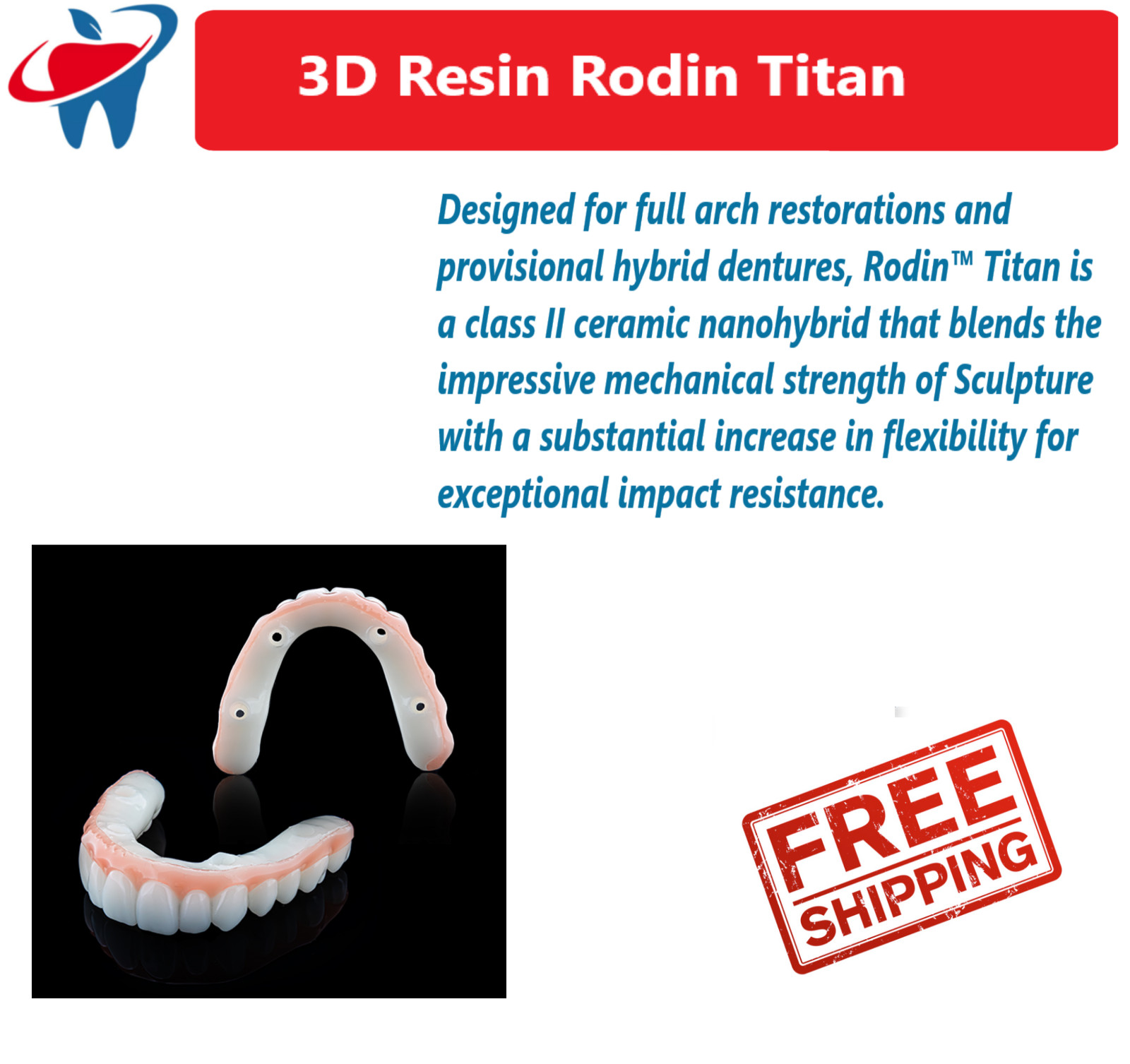 3D Print Dental Rodin Titan, Shade A1, 600g/Btl – Full Arch restorations Denture
