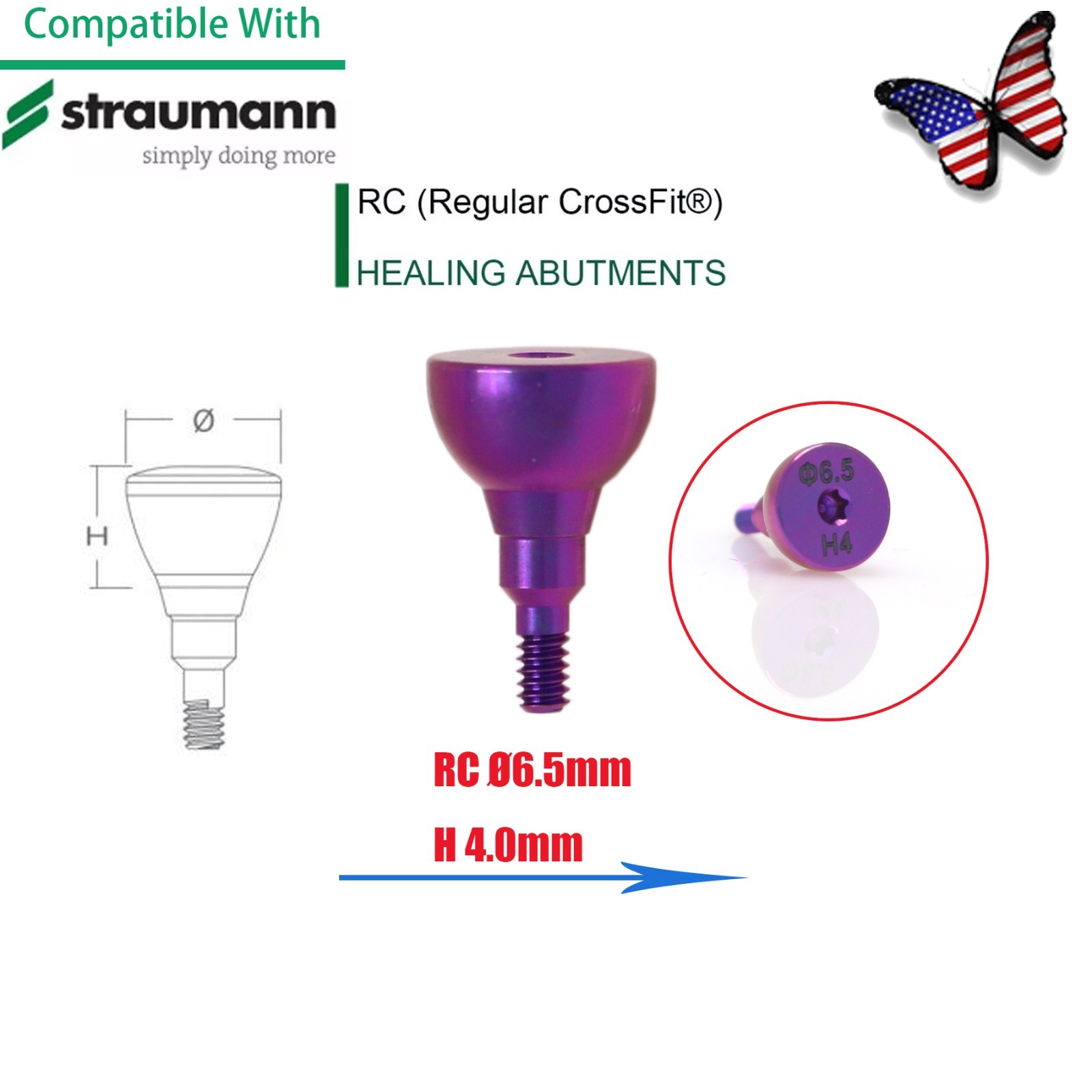 US Fit Straumann ITI RC Healing Abutment & Closure Cap Titanium Regular Platform