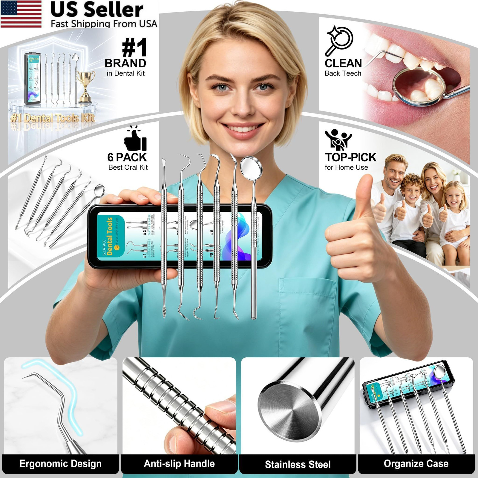 CATACC PRO Dental Tools, 1 Count (Pack of 6), Tools With Case – Black