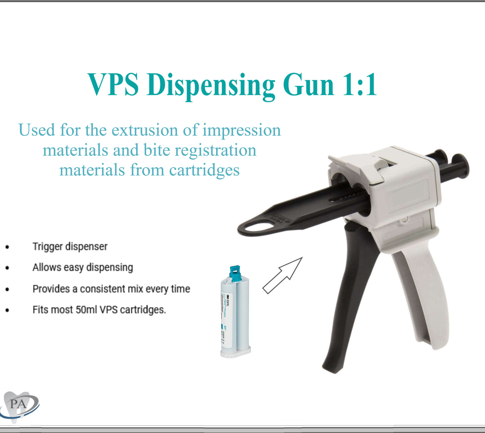 Dental VPS Gun, Core Material Dispenser, Universal Guns for Crown & Bridge, 1/Ea
