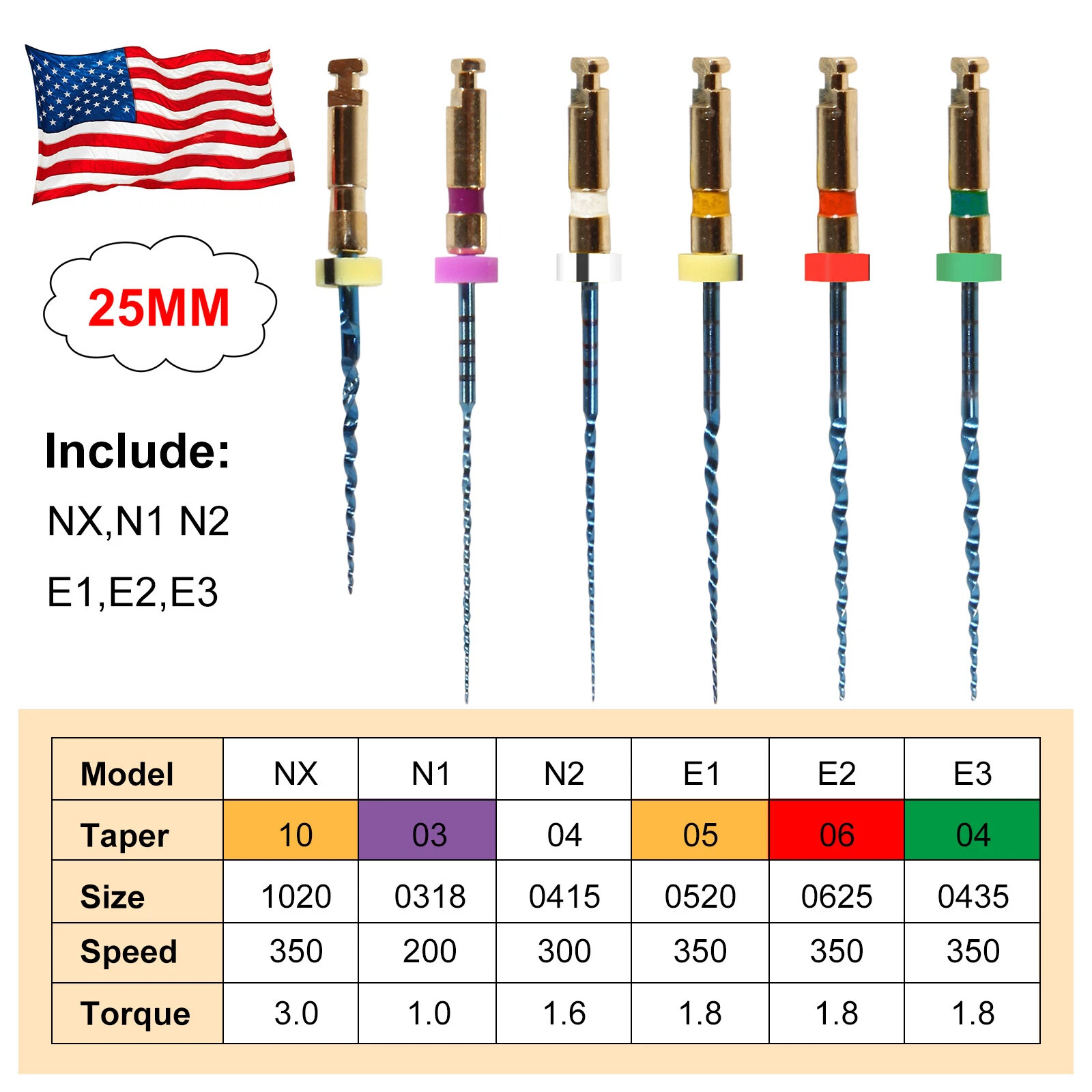 100pack Dental NiTi Super Rotary Files for Endodontic Endo Motor Root Canal 25MM