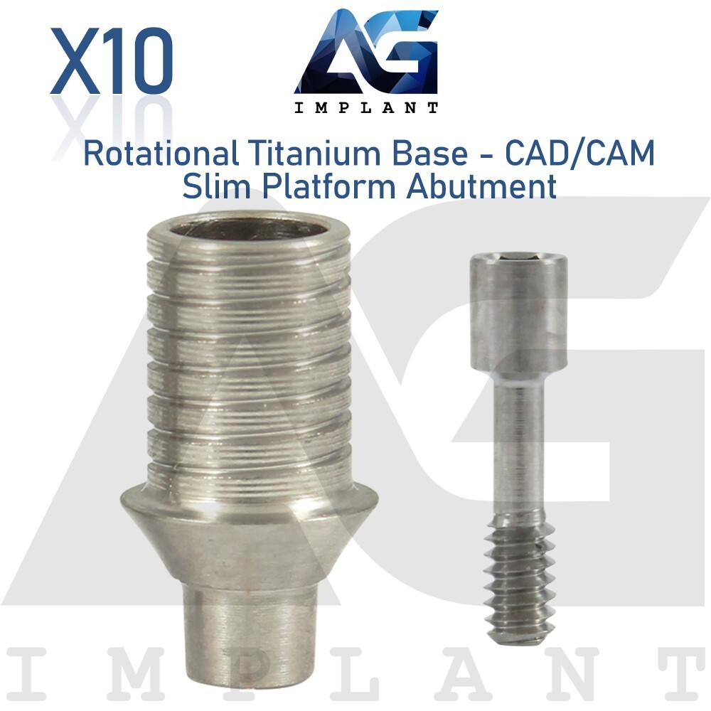 10 Rotational Titanium Base CAD/CAM Slim Platform Prosthetic Int Hex 2.0mm