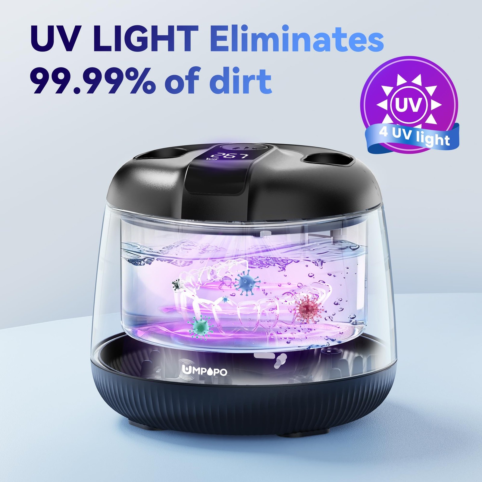 UMPOPO Ultrasonic Retainer Cleaner Machine 48kHz, Dental Cleaning Pod, Black