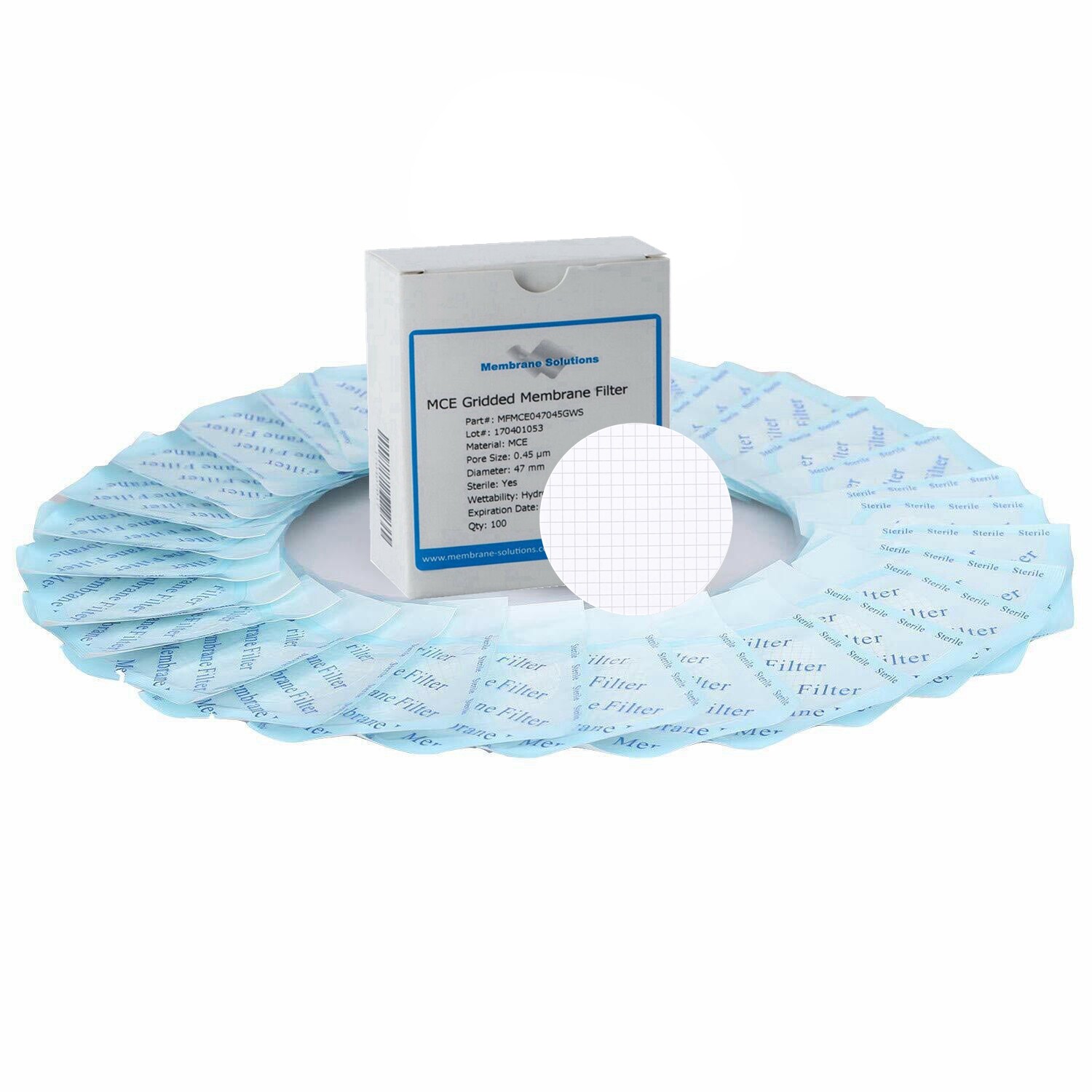 Sterile MCE Gridded Membrane Filter Diameter:47mm Pore:0.45 Micron Pack of 100