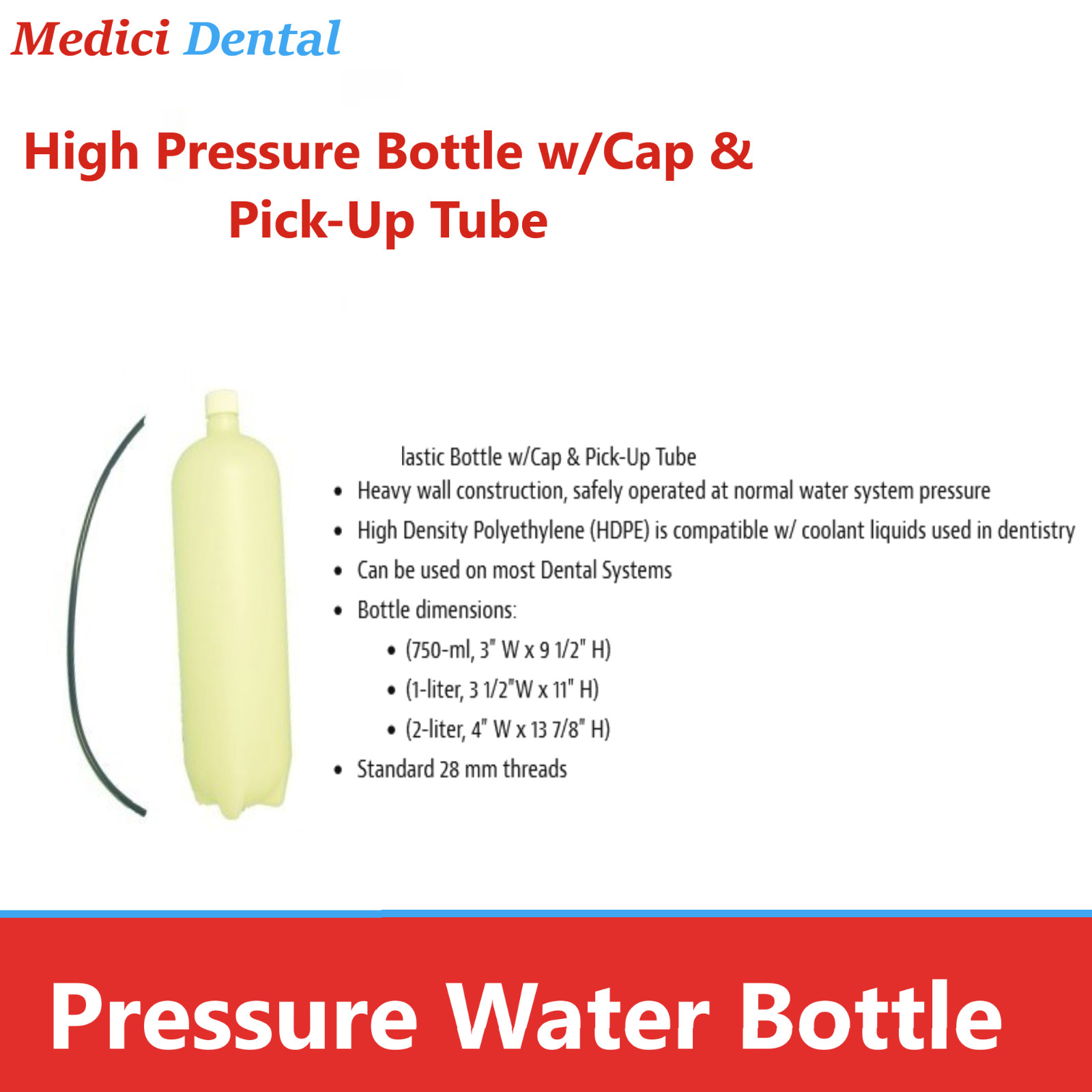 DCI Bottle With Cap & Pick-Up Tube For Dental Water System Unit 2 Liter or 750ml