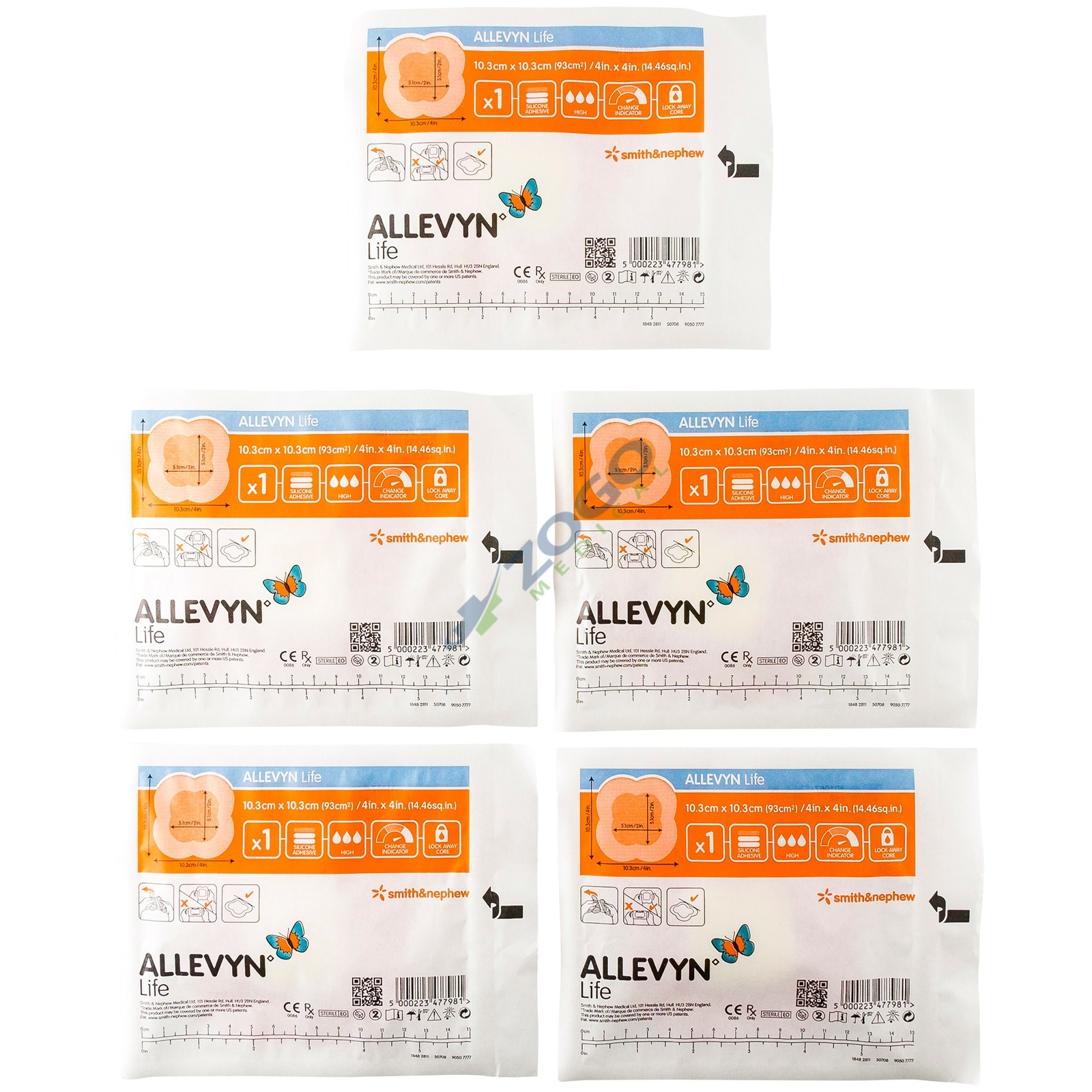 Allevyn Life Foam Dressing 4″ x 4″ (2×2 pad) – Pack of 5 Dressings 66801067