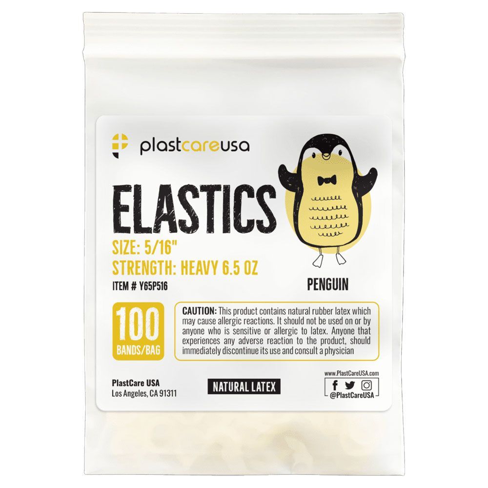 plastcareusa ELASTICS 5/16″ Penguin, Heavy 6.5 oz Elastic Bands, Yellow, 100/Bag