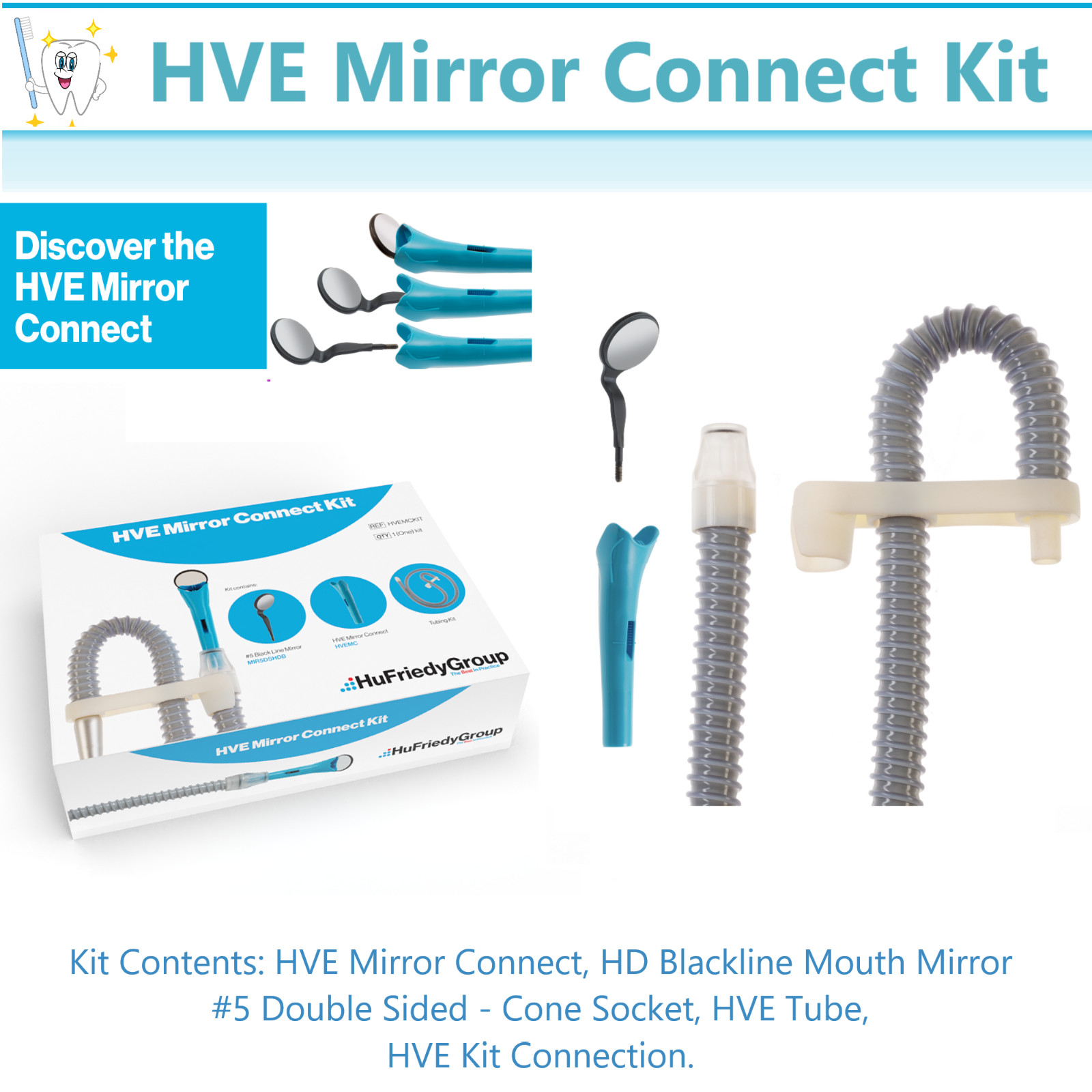 Dental HVE Mirror Connect Kit Refill, Connector HuFriedy Purevac Type Swivel USA