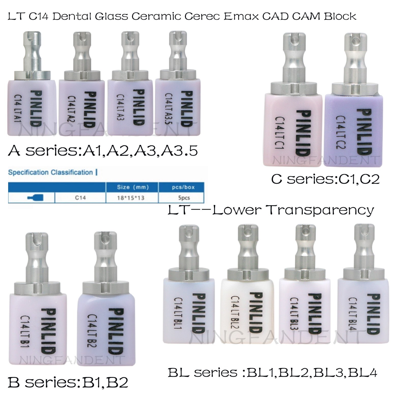 US Glass Ceramic Lithium Disilicate HT/LT C14 e.max CAD CEREC Blocks InLab 5/Pk