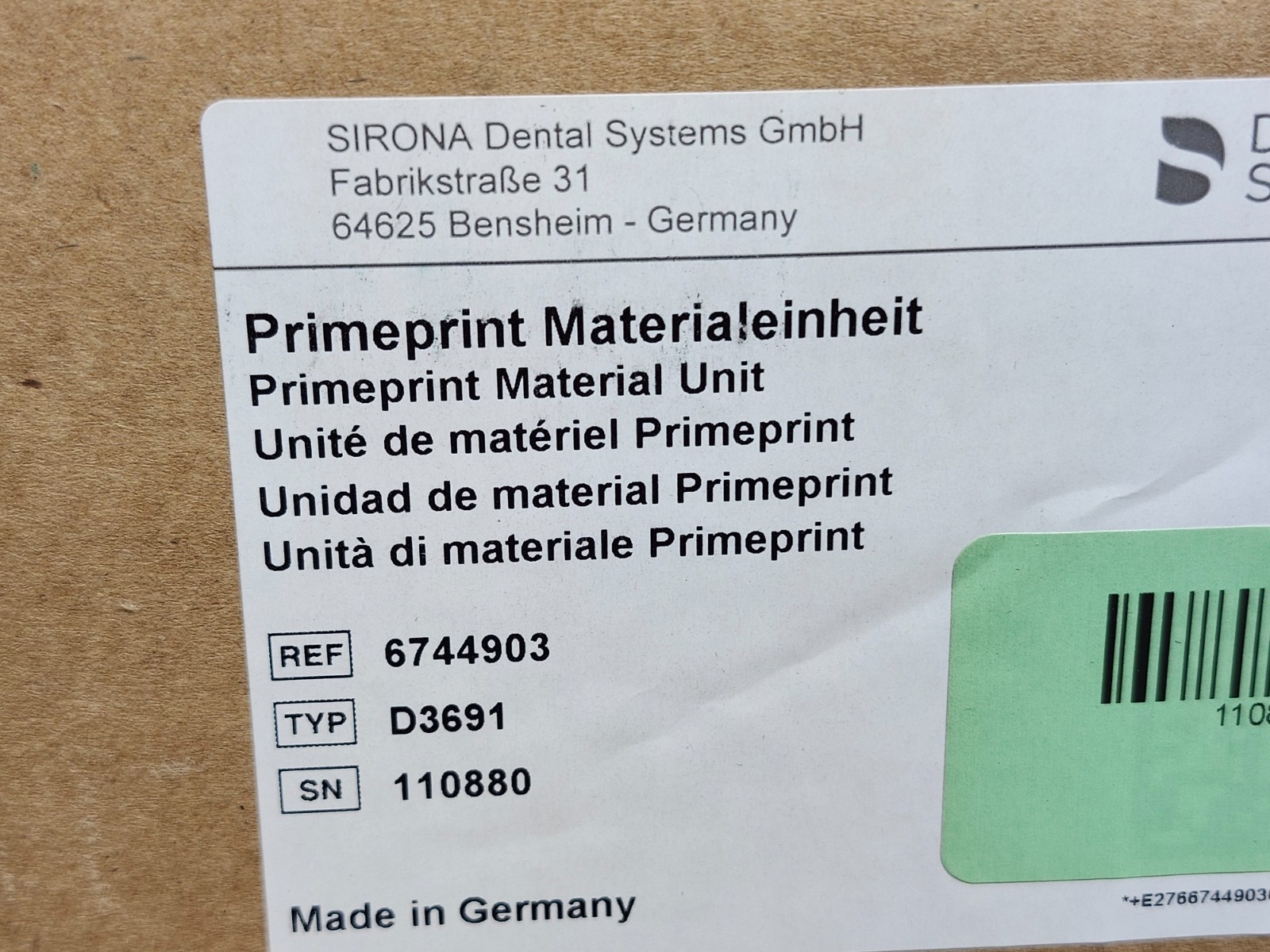 Sirona Dental Primeprint Material Unit Vat & Insert Slot For 3D Print Cartridge