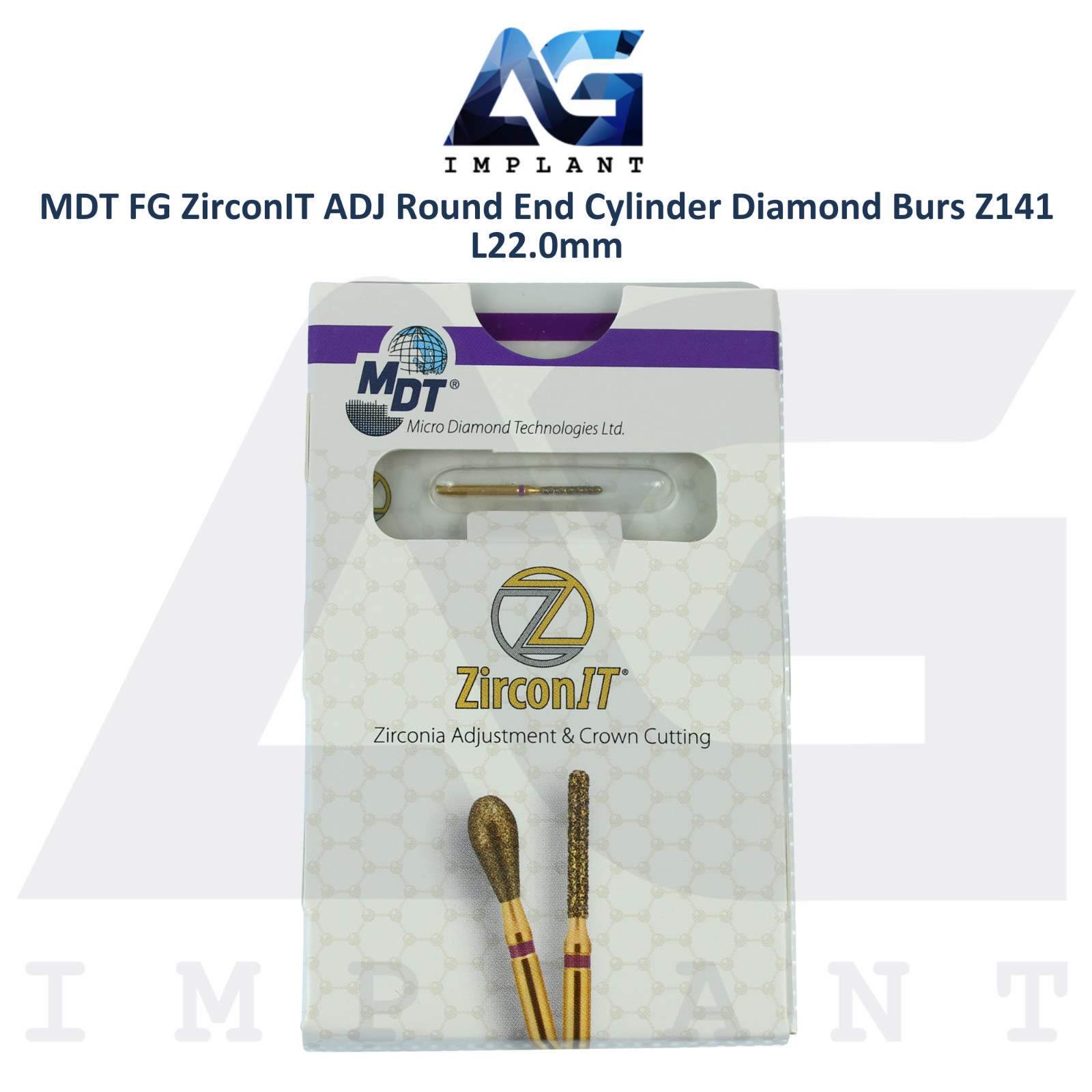 MDT Dental FG ZirconIT ZRT Round End Cylinder Diamond Bur Z141 L22.0mm Tool