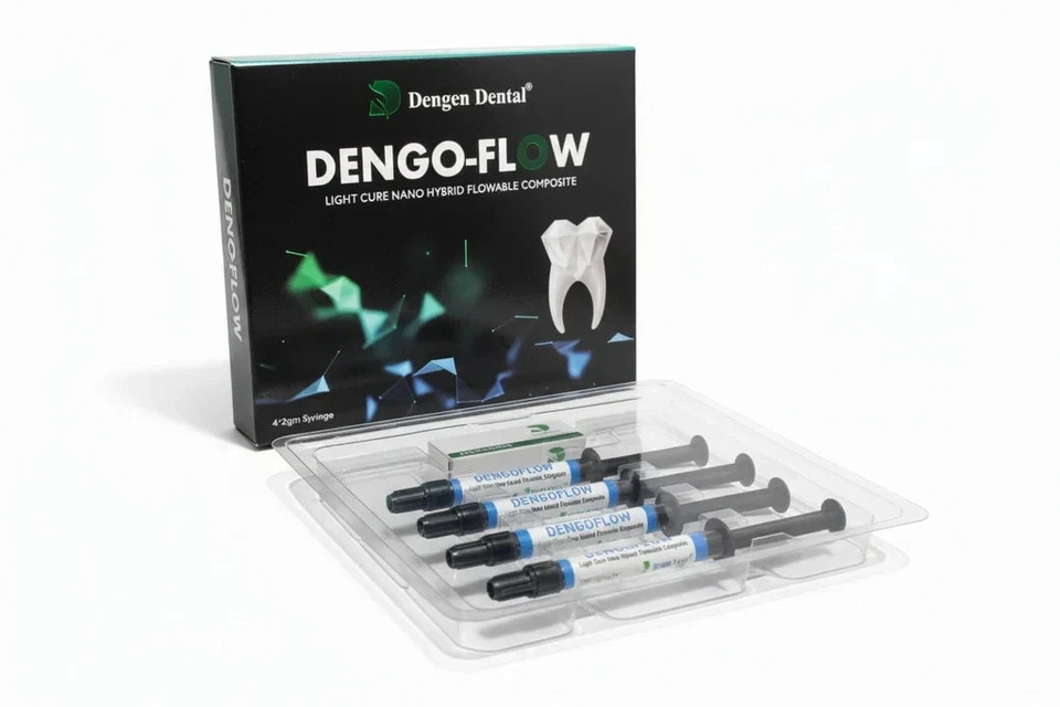 Restorative Composite 4 x 2gm Dental DENGO FLOW Light Cure Nano Hybrid Flowable