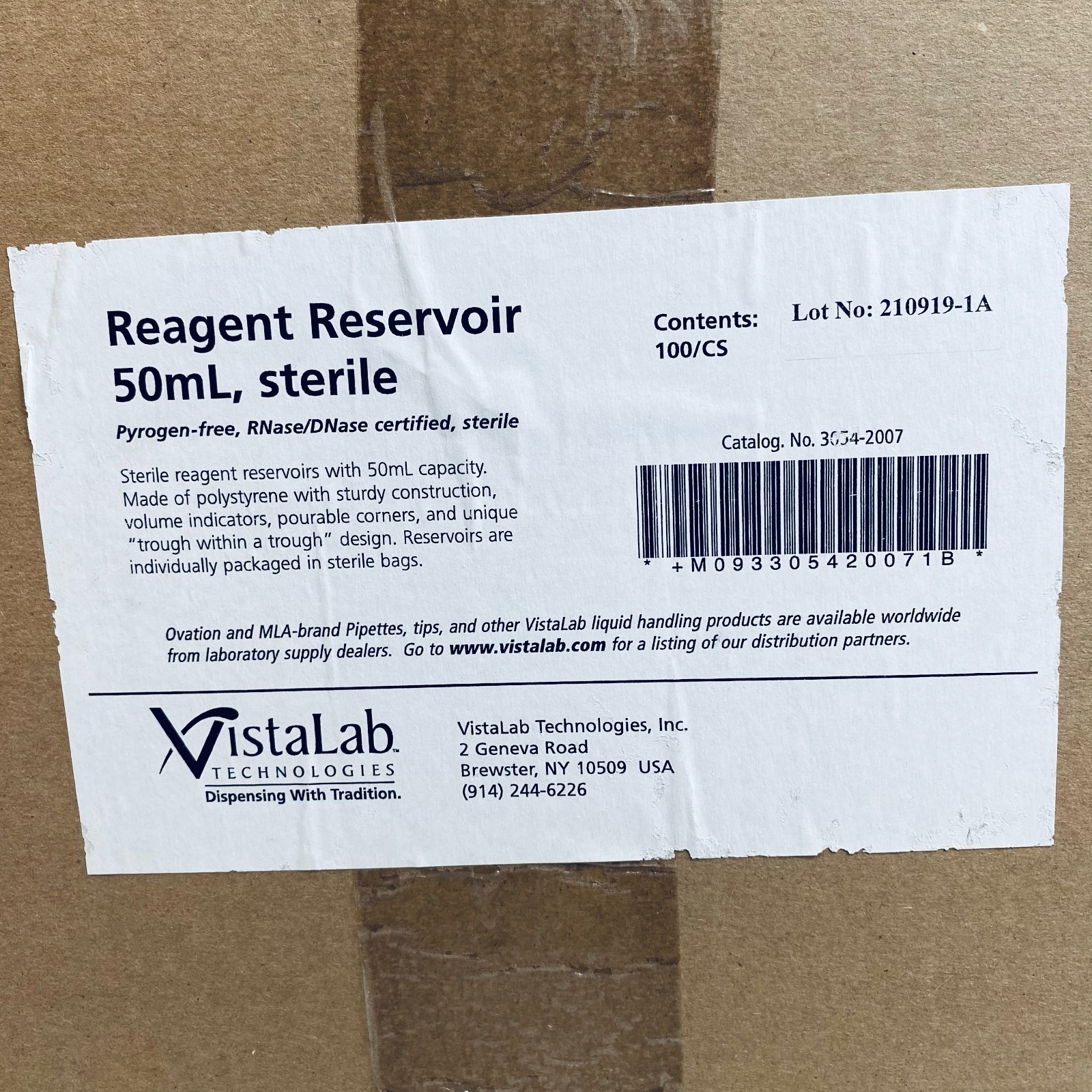 VistaLab Reagent Reservoir 50 ml Sterile Individually Sealed Case of 100 Basins