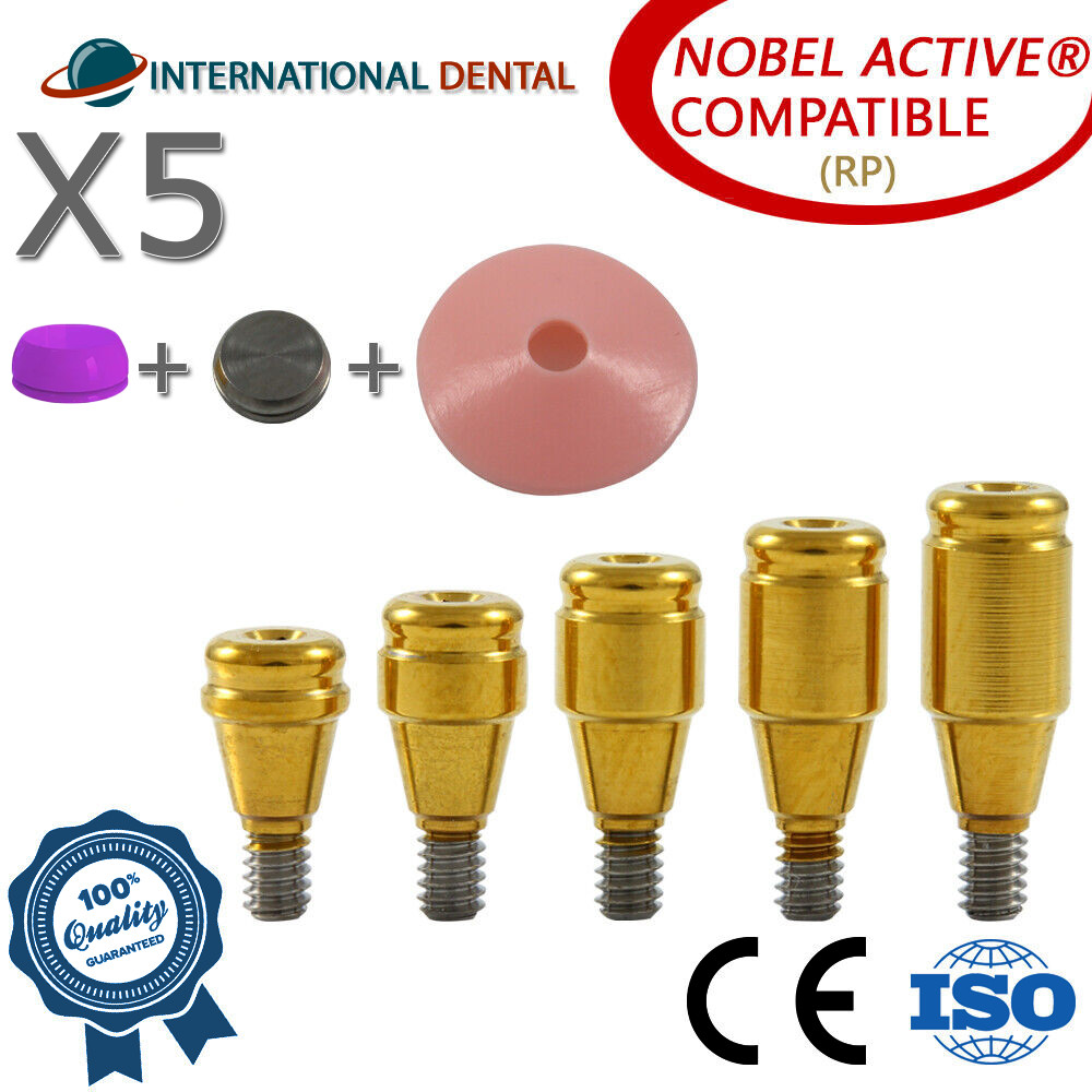 Lot of 5 Lokator Attachment Titanium Rigid Set For N0bel Active Hex (RP) Dental