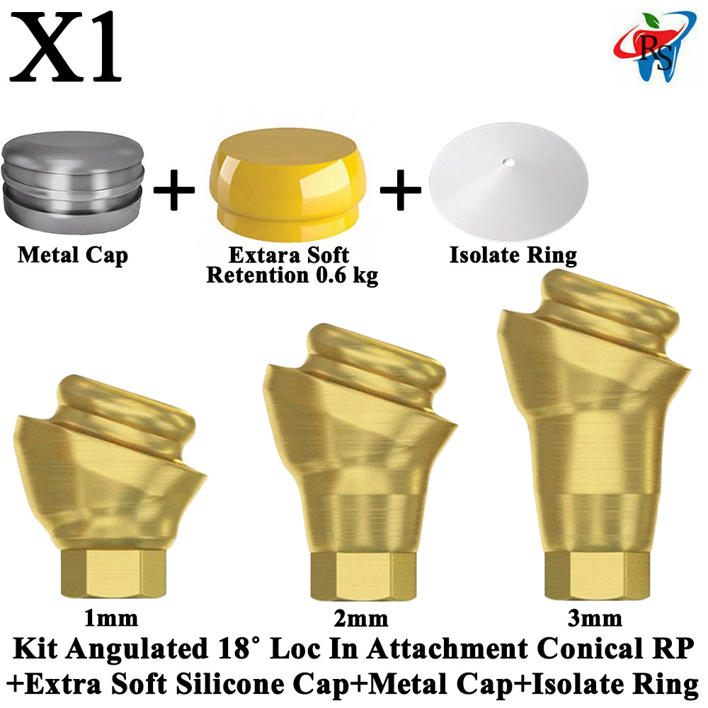 1x Kit Angulated 18˚ Loc In Attachment Conical RP Extra Soft Silicone Cap Ring