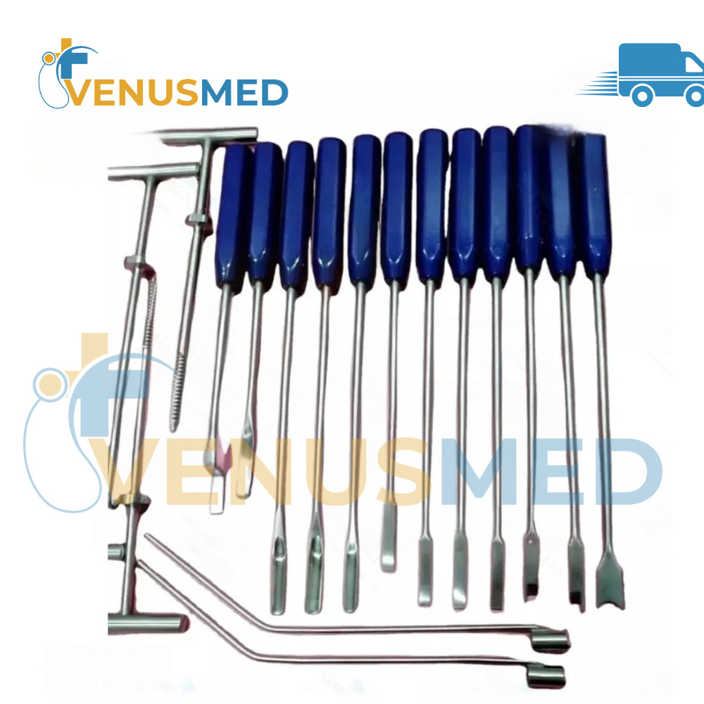 Cement Removal Instruments Set Of 22 Pcs Titanium Blue Orthopedics