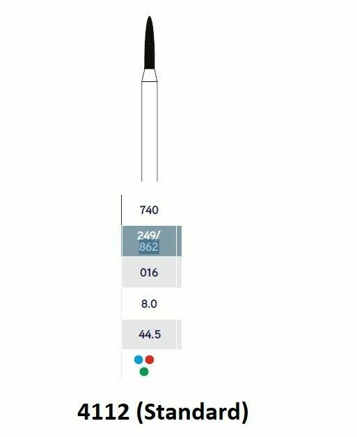 MICRODONT Flame shape 4112 (STANDARD) FG diamond burs 10/pk Made in Brazil