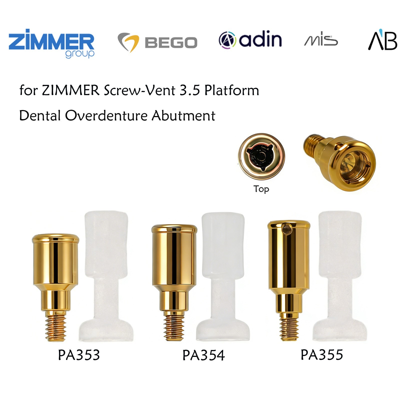 Dental PA3.5 4.5 Attachment Abutment Male Cap for Zimmer Removable AH=3/4/5mm