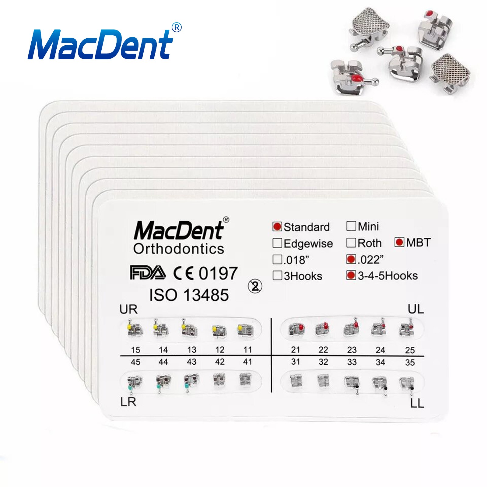 MacDent Dental Orthodontic Metal Brackets Braces Standard MBT 022 Hooks 345/3