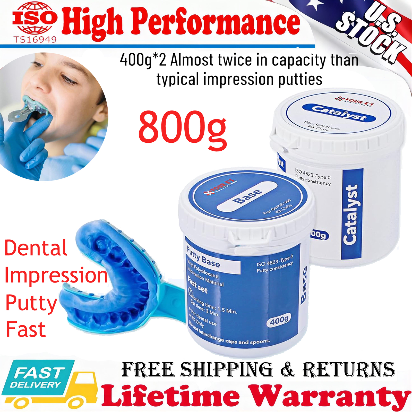 2x 400g Dental Impression Putty Fast Set PVS VPS Impression Silicon Hydrophilic