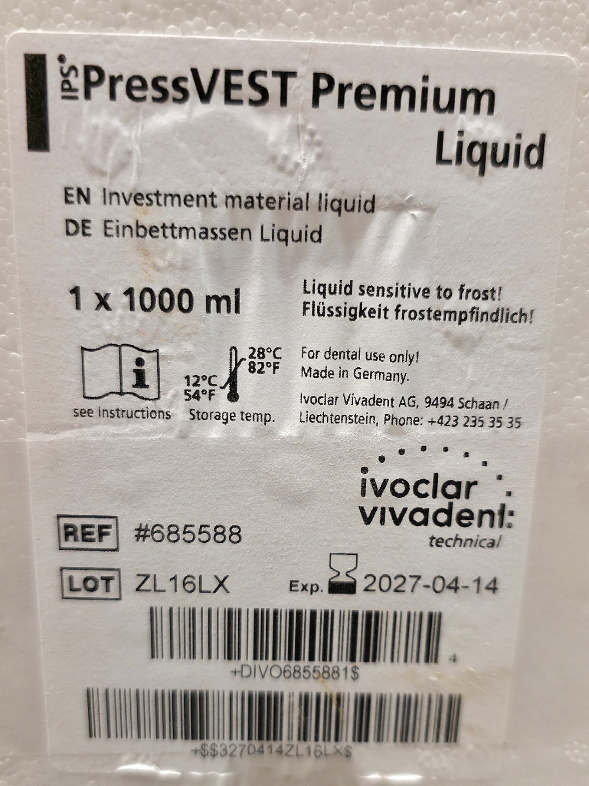 PressVest Premium Investment Liquid 1000 ml. #68558 Exp: 4-14-2027, Lot of 5