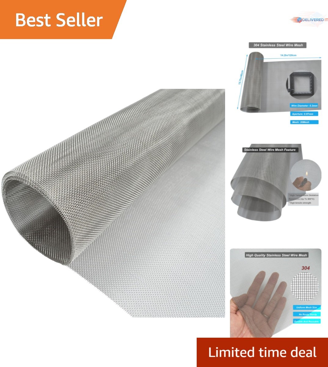 Stainless Steel Mesh Screen 20Mesh 15.7×47.2in Woven Wire for Vent DIY Projects