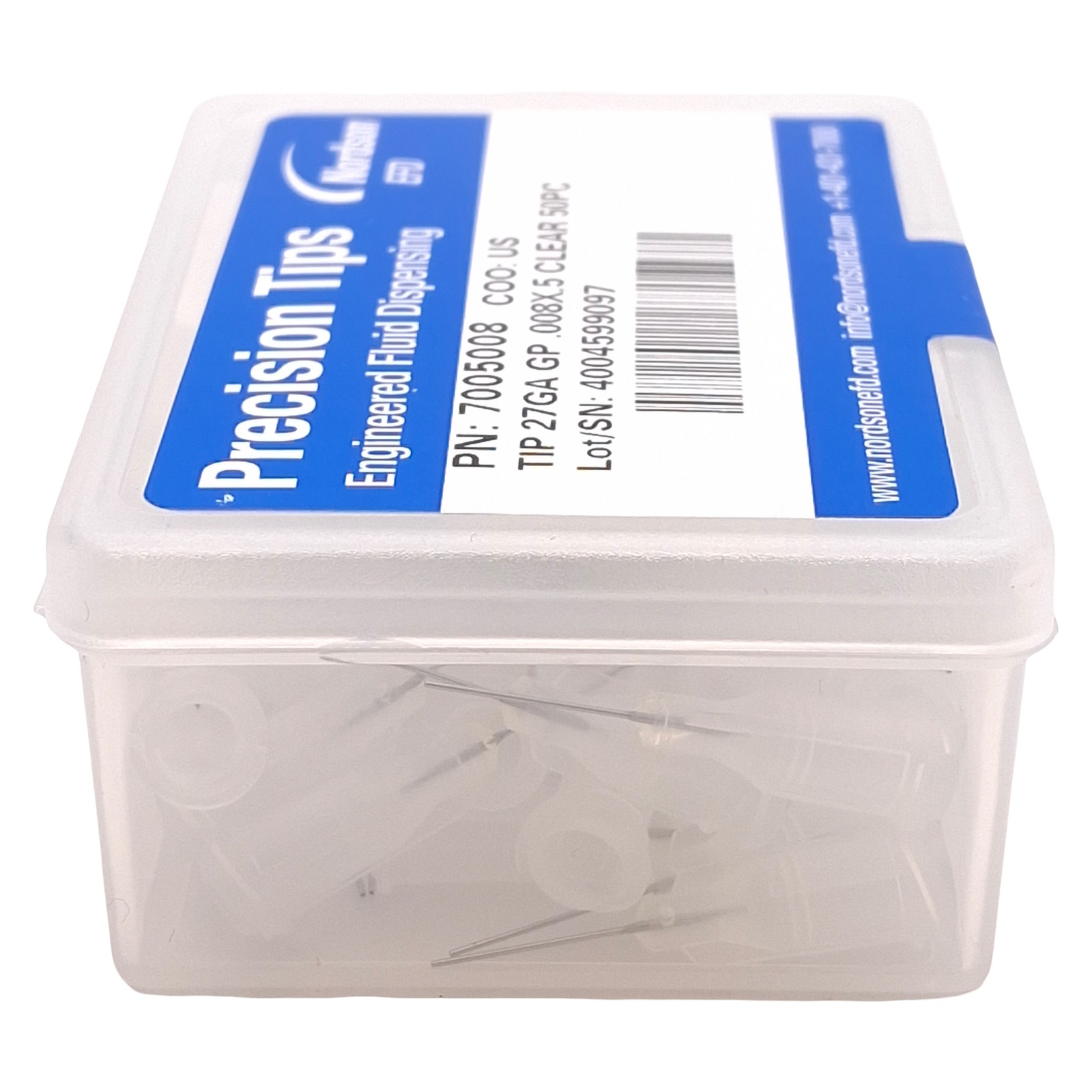 Nordson EFD 7005008 Precision SS Tips, Clear, 27GA, 0.008in ID x 0.5in L, 50/Box