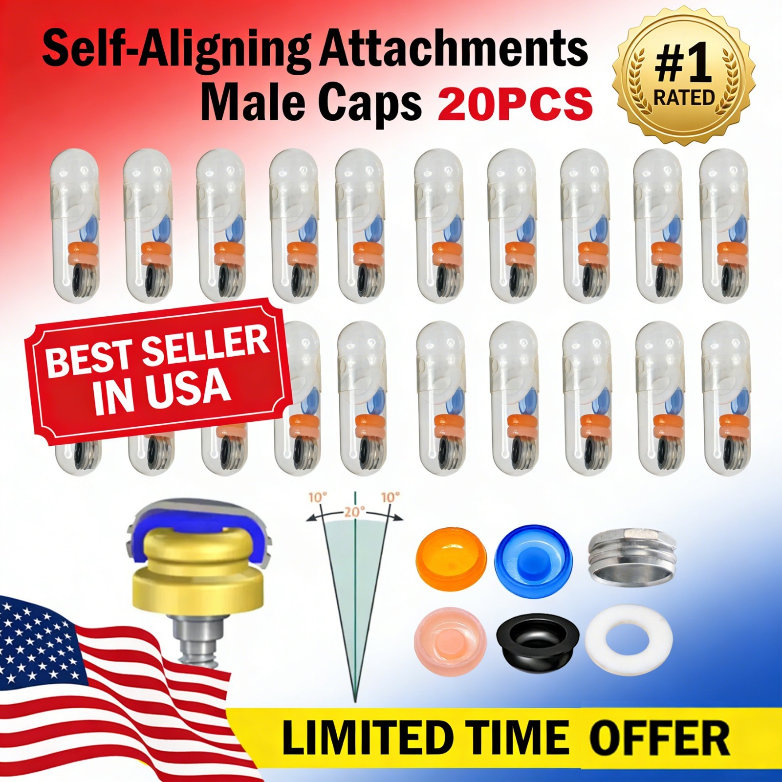 For Zest Locator Abutment System Male Processing Cap Kit PEEK Retention Inserts