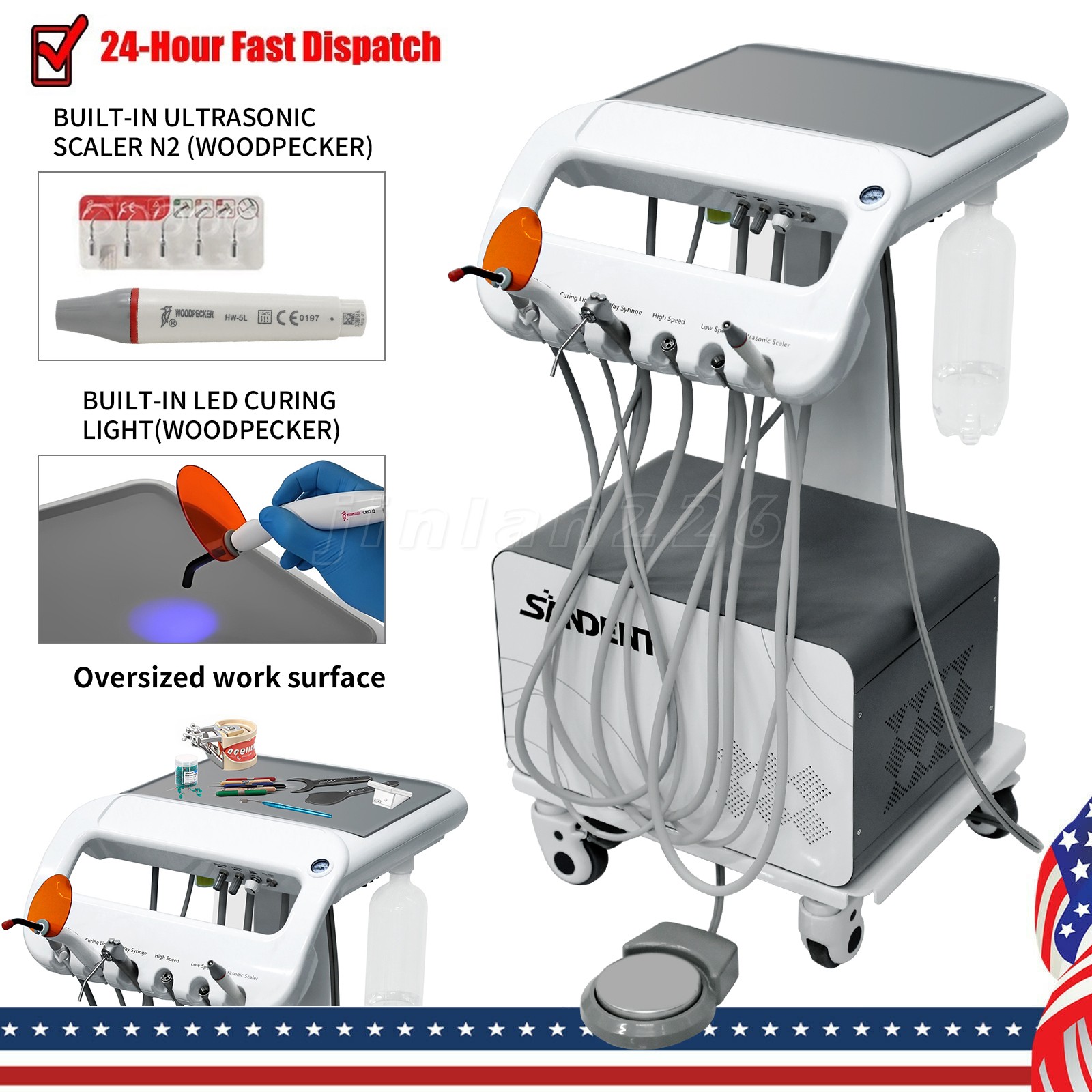 Portable Dental Delivery Unit With Air Compressor Strong Suction 4Hole